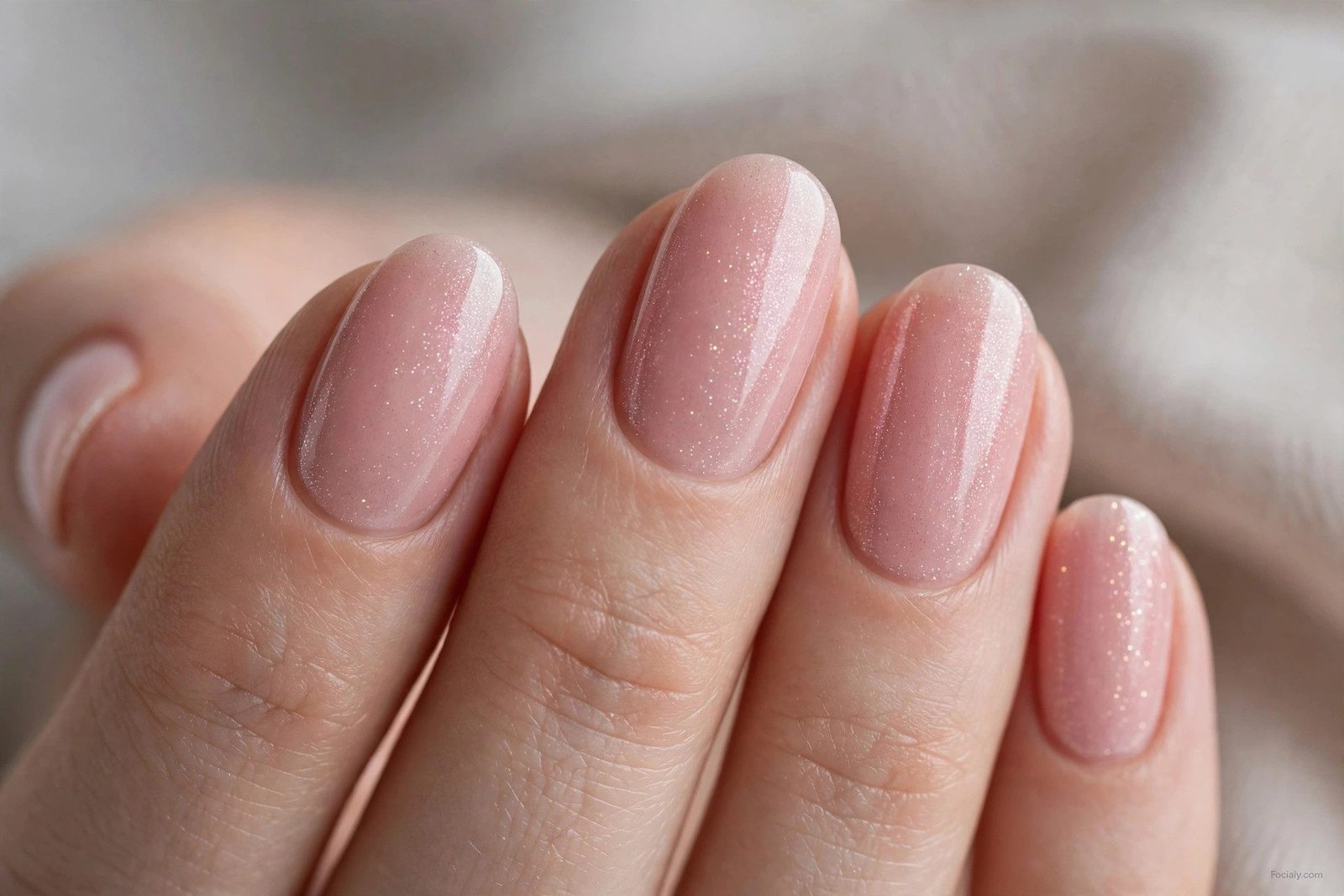 Soft blush pink shimmer nails