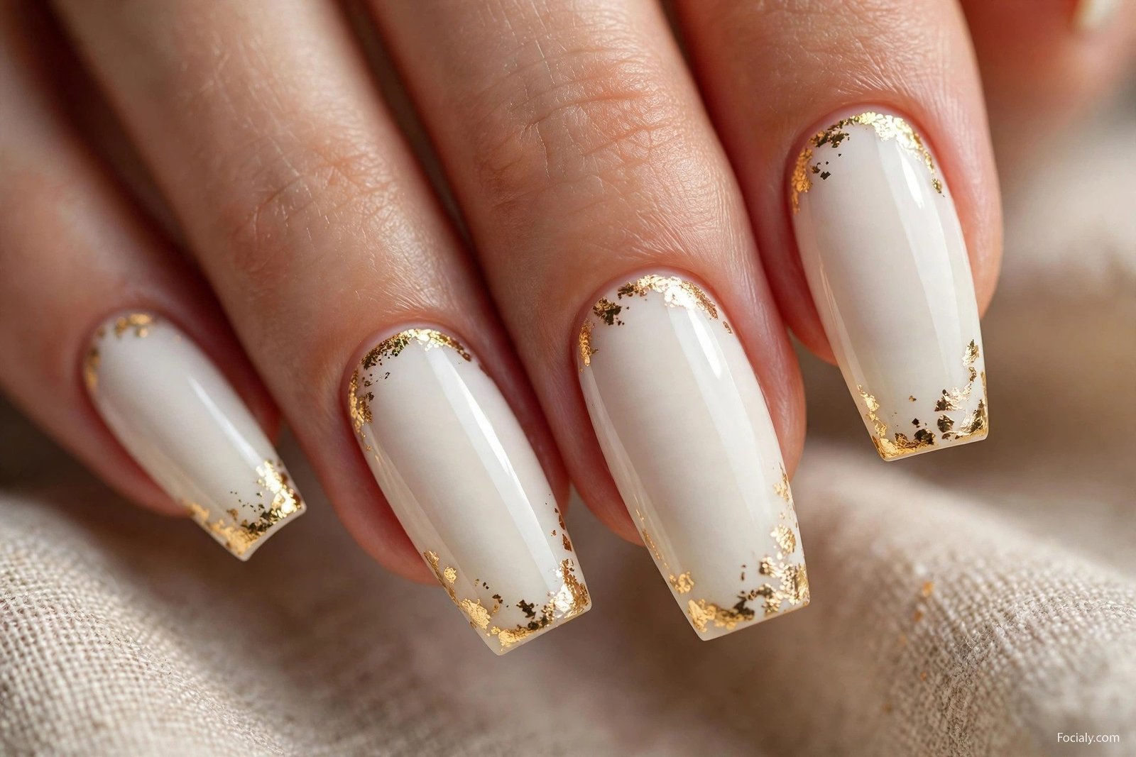 Ivory nails with gold foil flecks