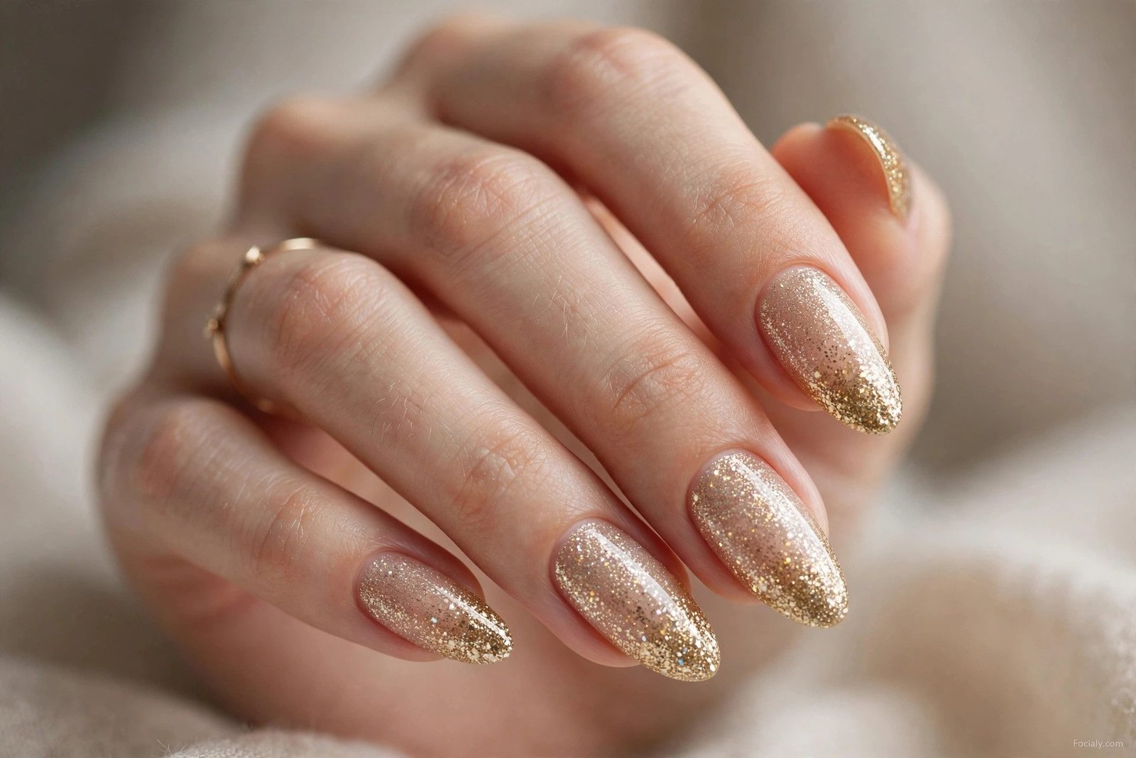 Champagne glitter fade manicure