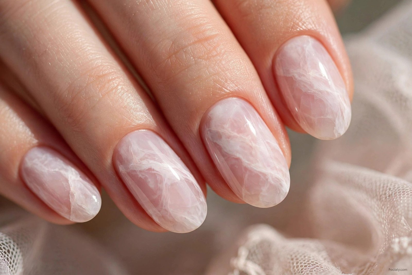 Rose quartz marble nails