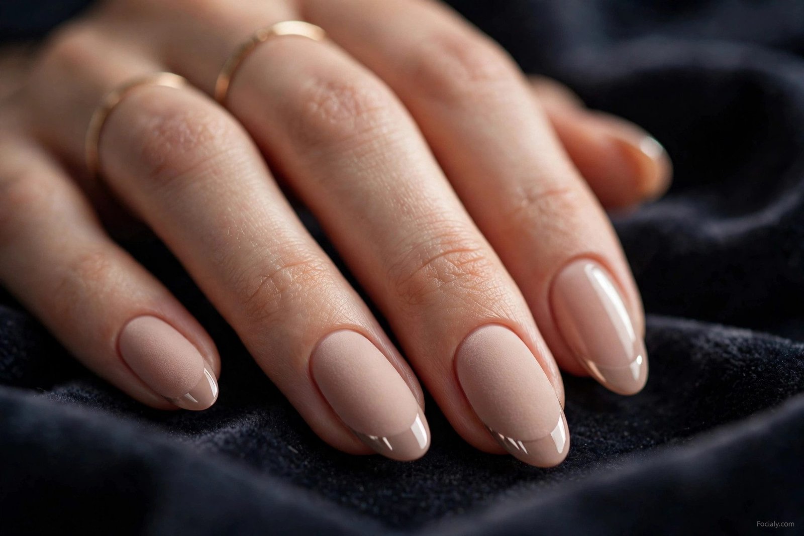 Matte nude nails with glossy tips