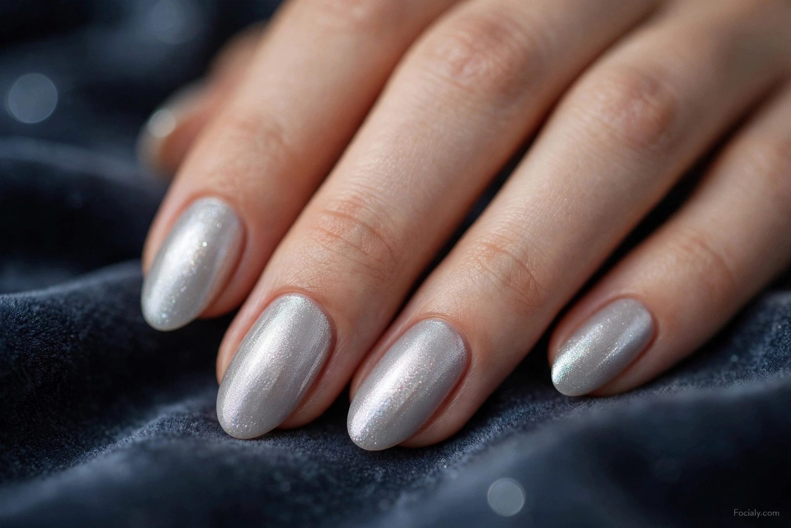 Silver moonlight shimmer nails