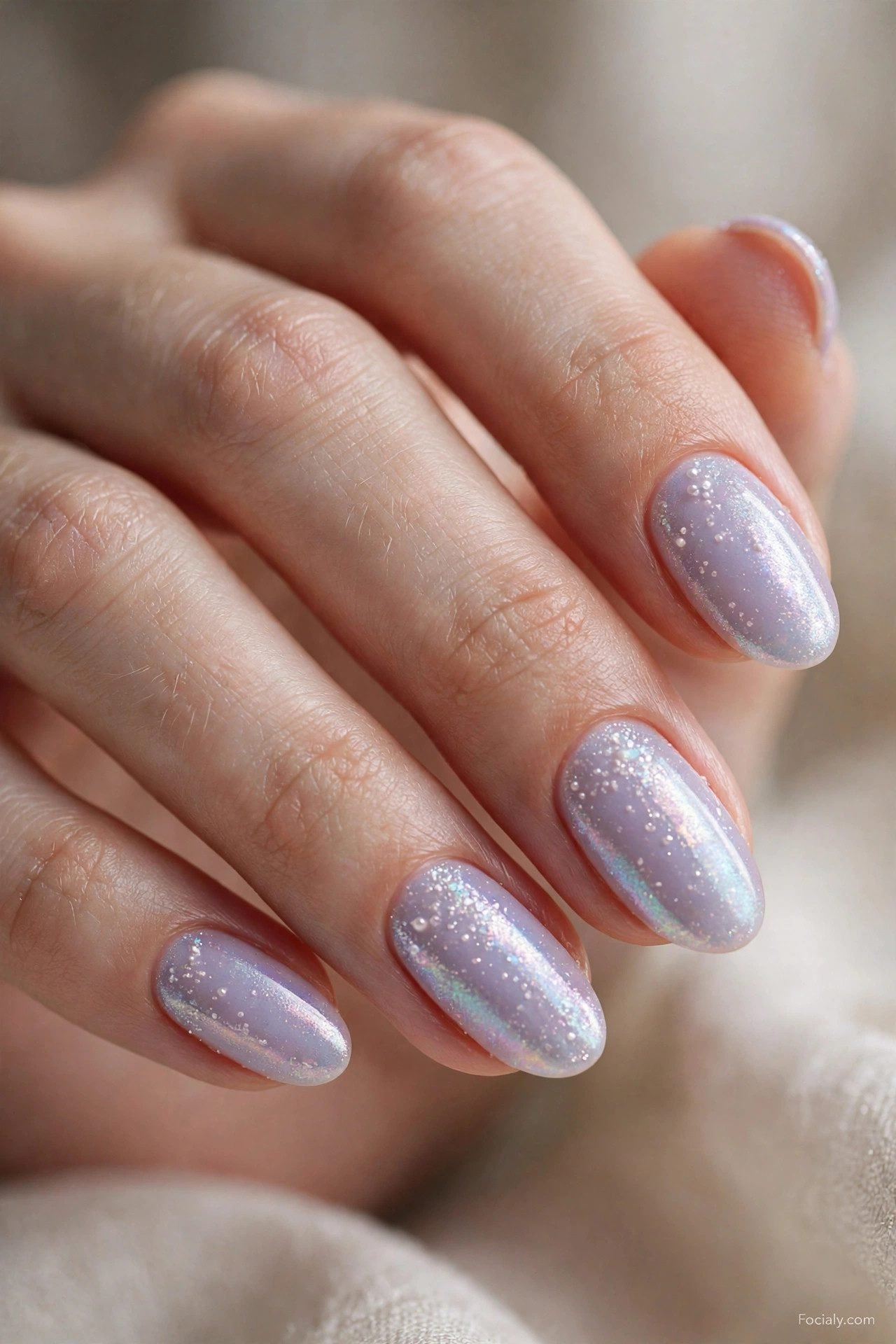 Lavender nails with pearl dust shimmer