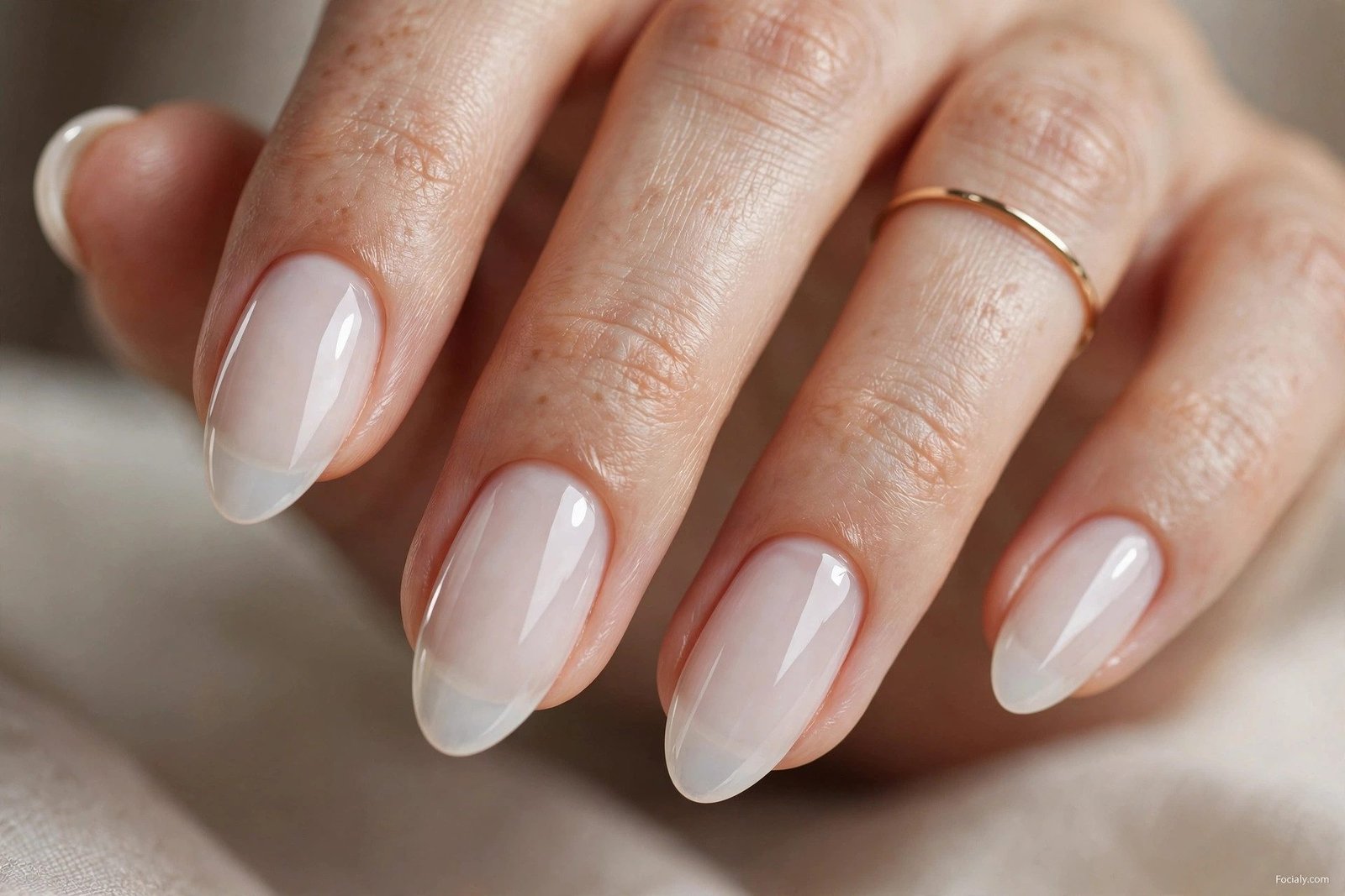 Sheer milky white almond nails
