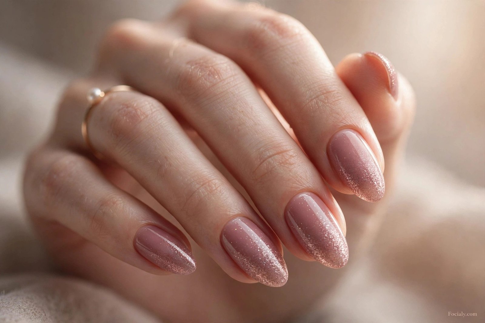 Dusty rose nails with sparkle gradient