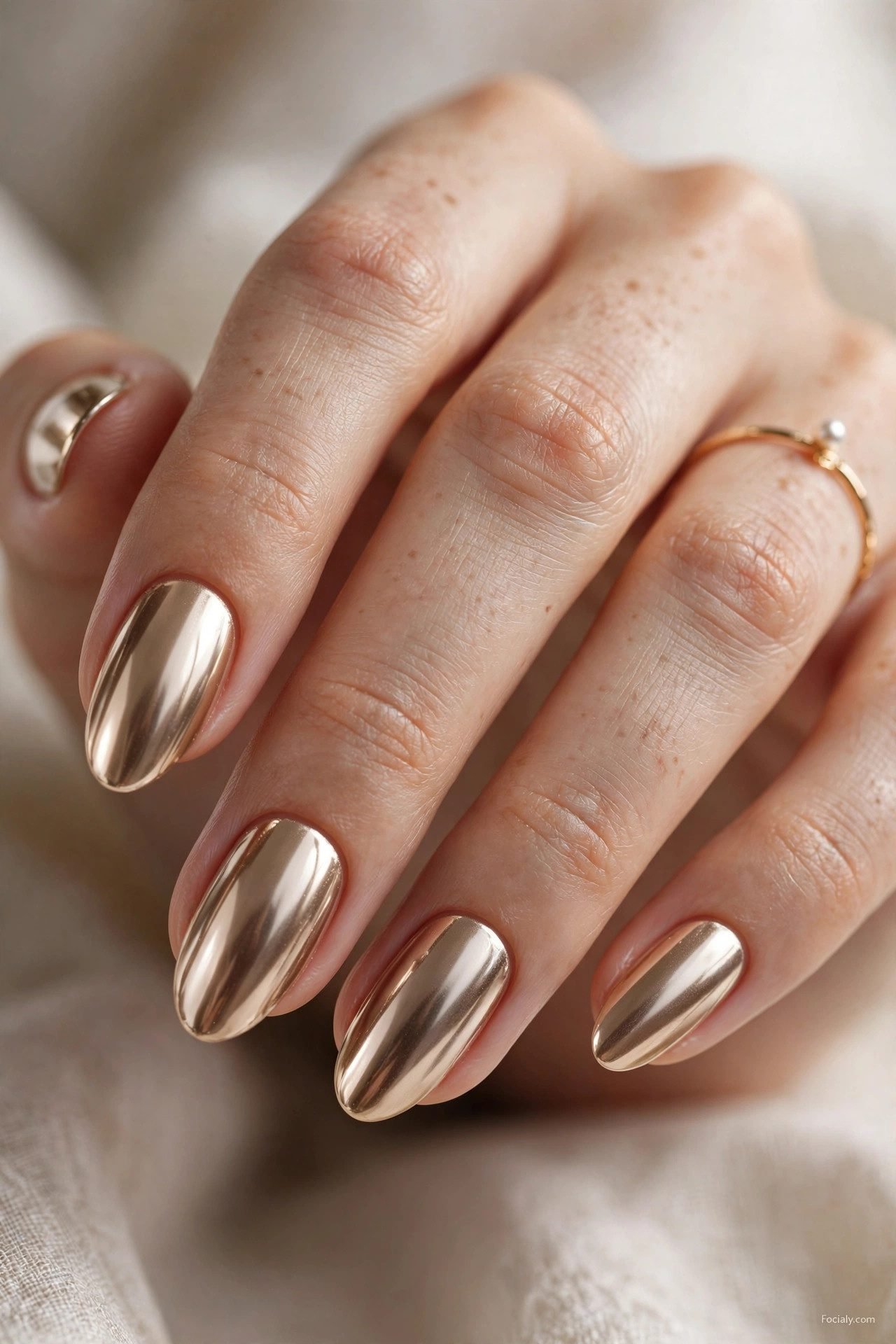 Soft champagne chrome nails