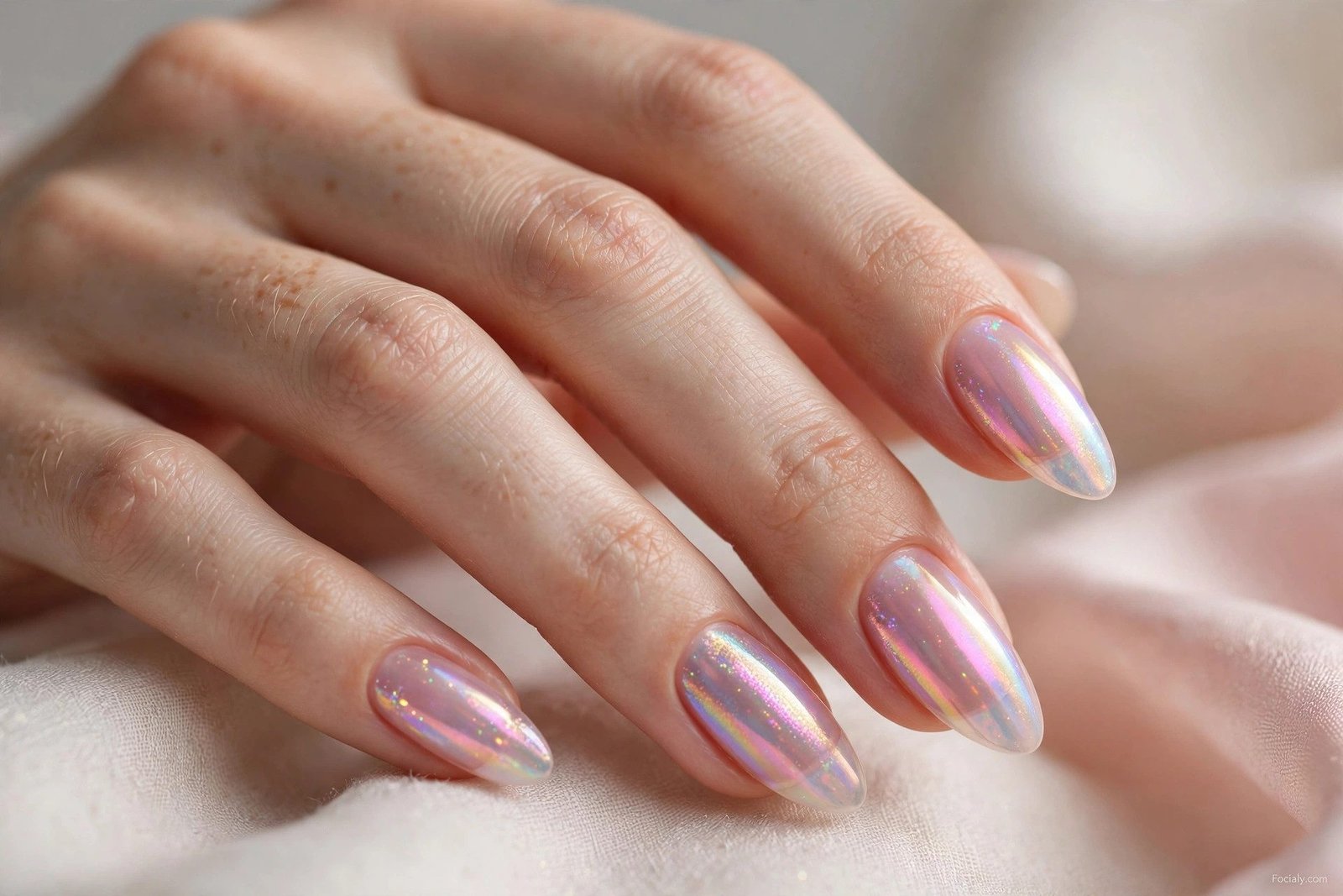 Sheer pink iridescent nails