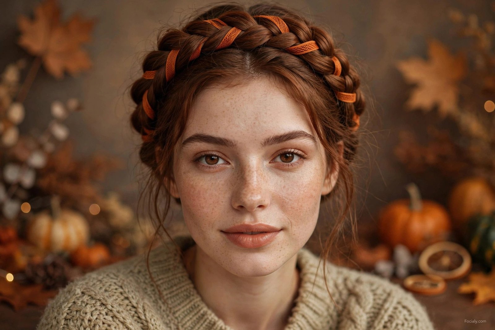 Pumpkin spice braided crown halloween hairstyle idea