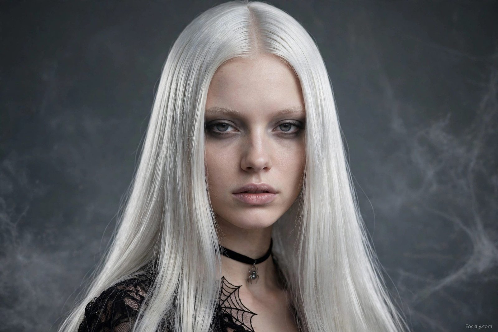 Ghostly platinum sleek hair halloween hairstyle idea