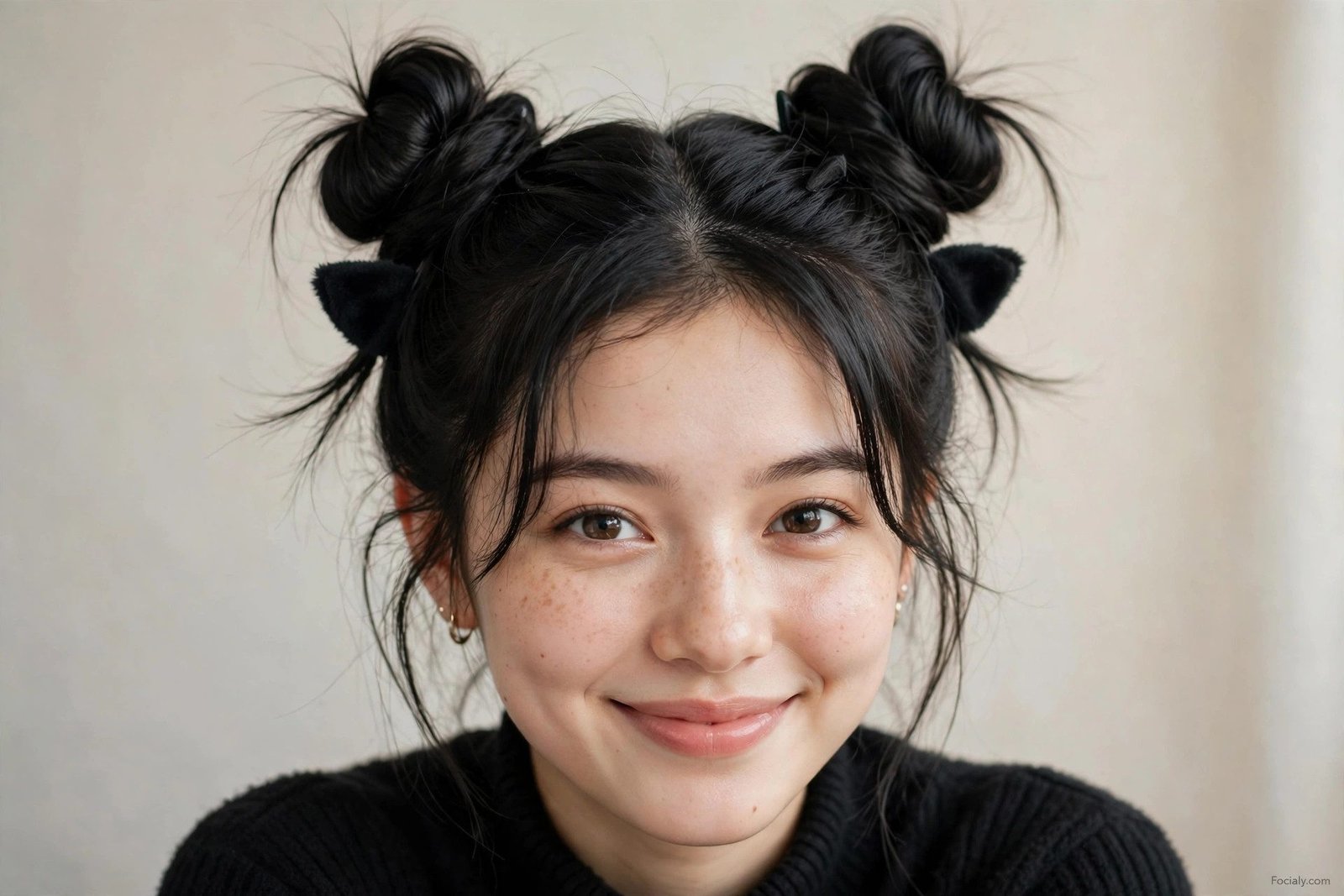 Black cat space buns halloween hairstyle idea