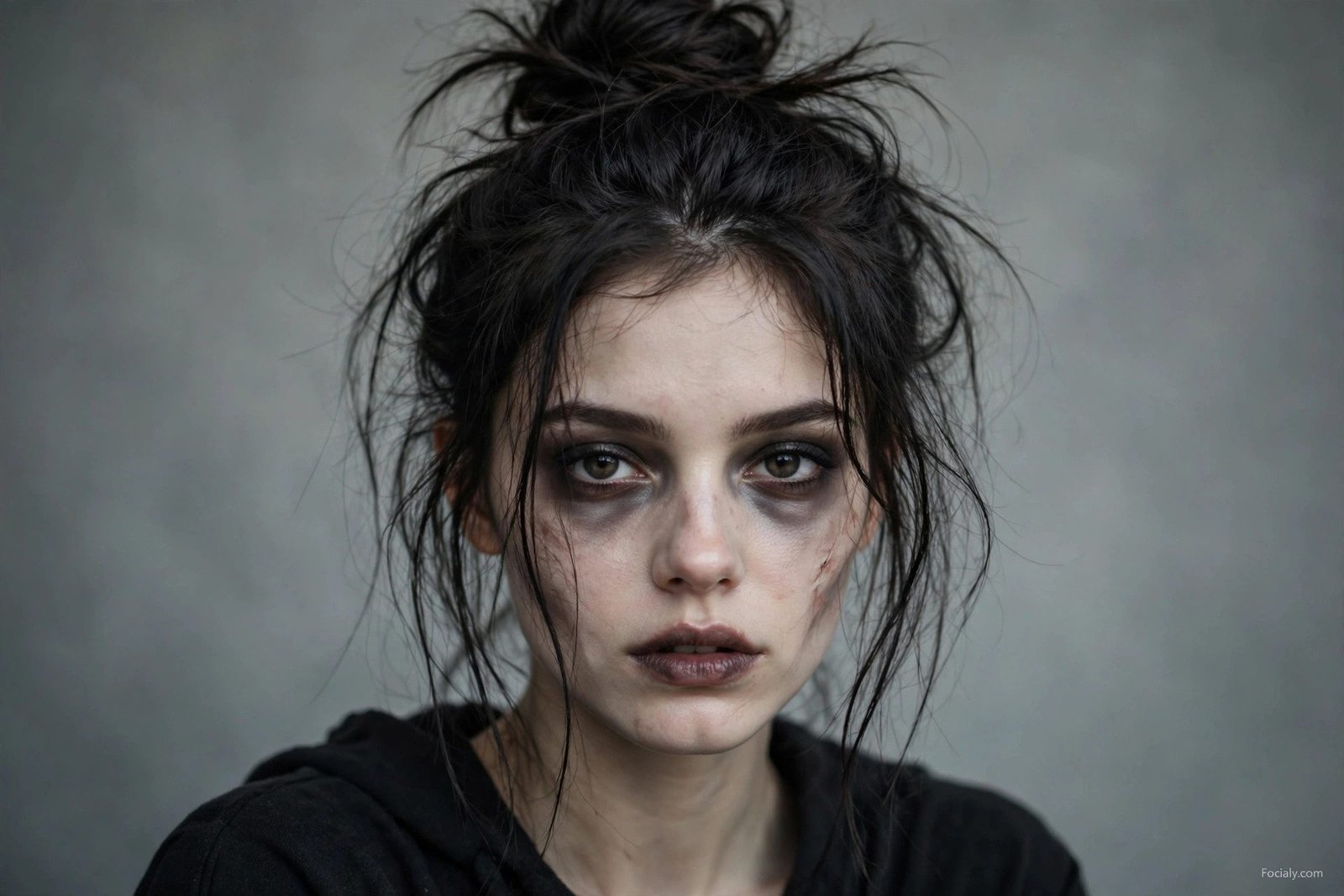Zombie chic messy top knot halloween hairstyle idea