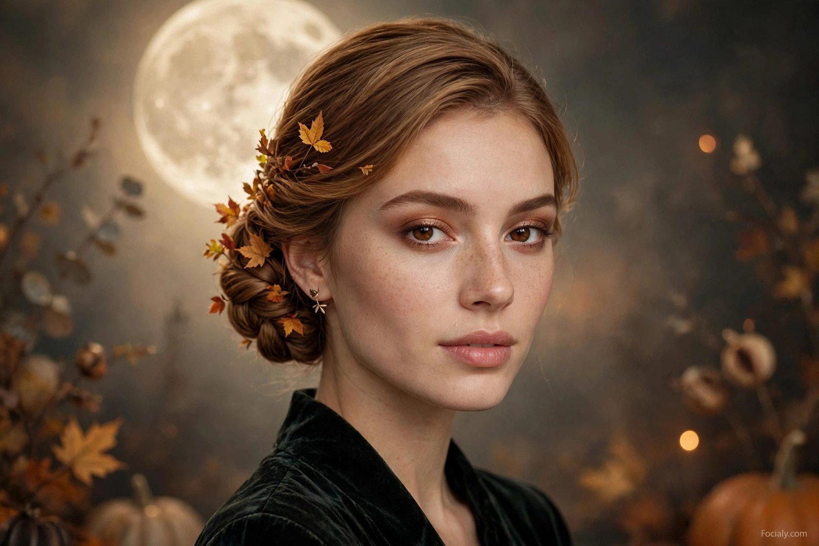 Harvest moon twisted low bun halloween hairstyle idea