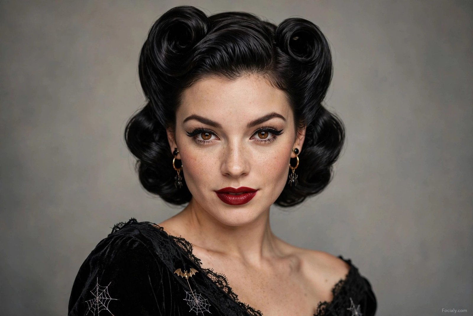 Bat wing victory rolls halloween hairstyle idea