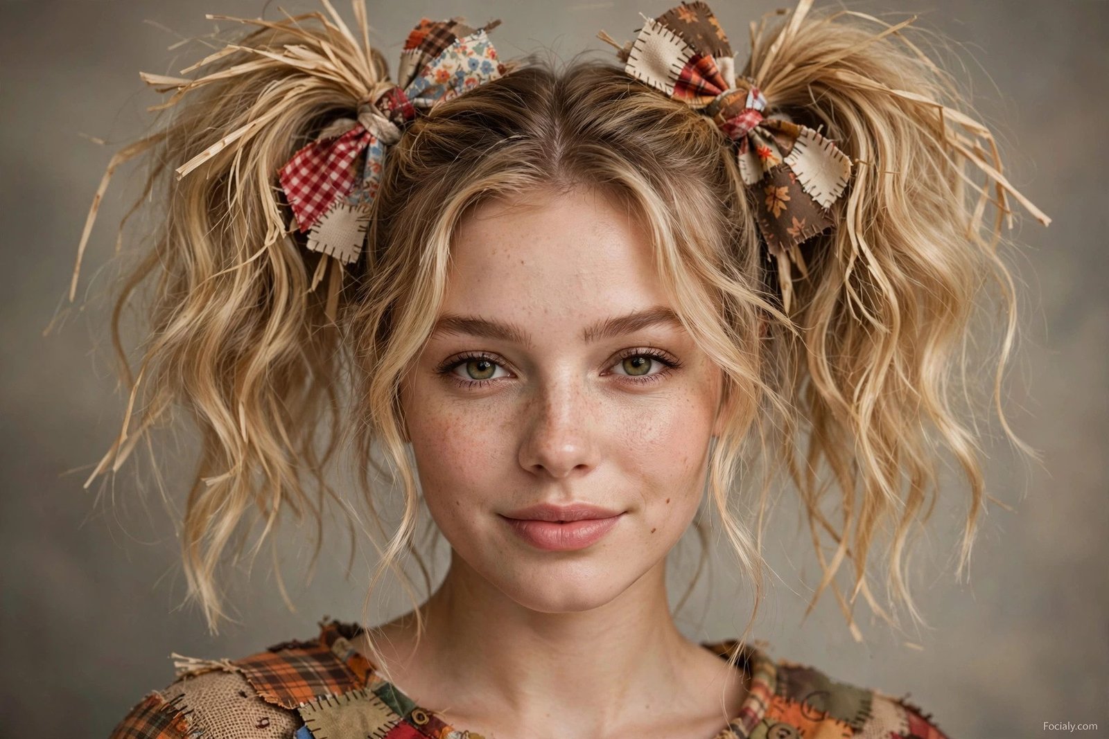 Scarecrow pigtails halloween hairstyle idea