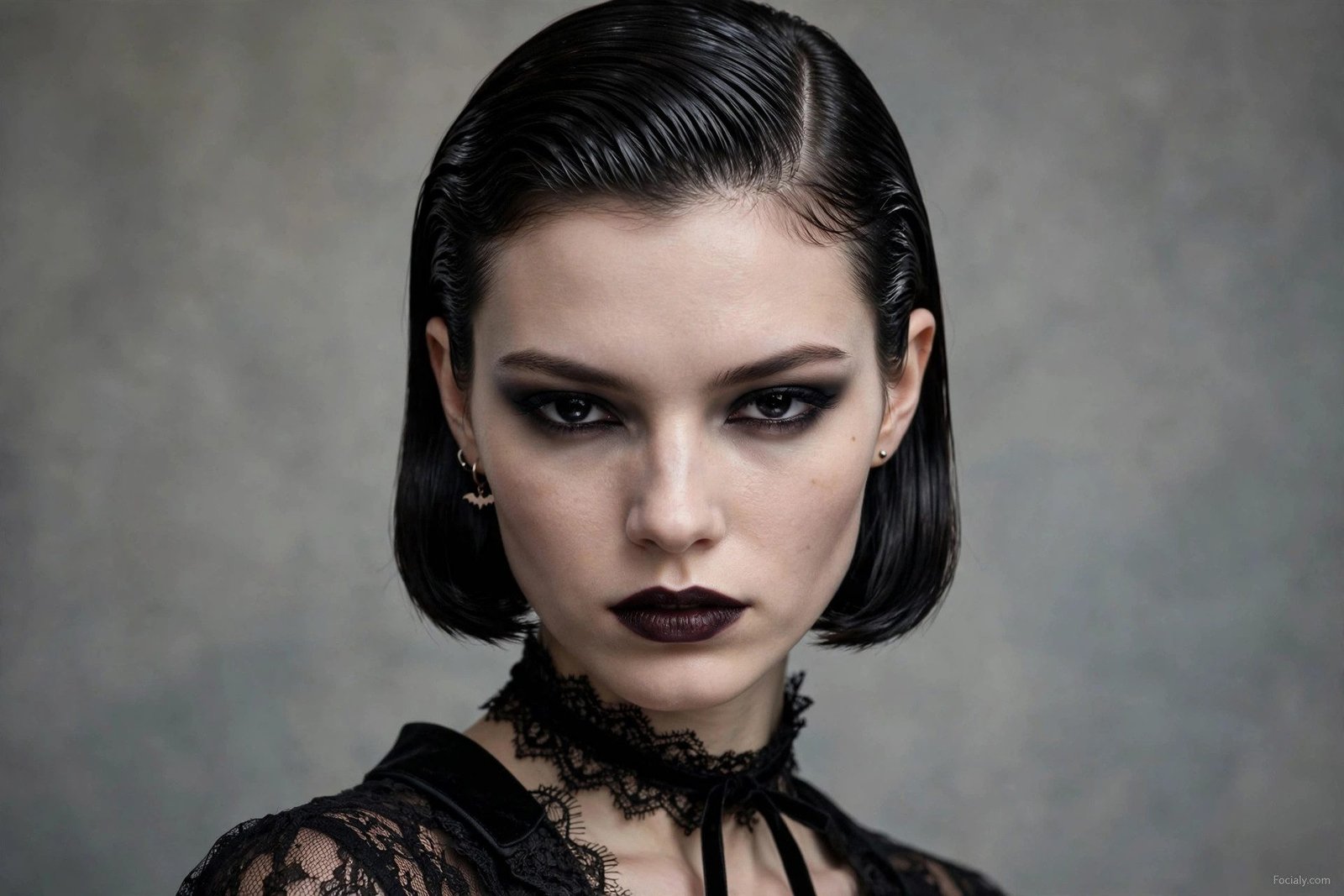 Slicked back vampire bob halloween hairstyle idea