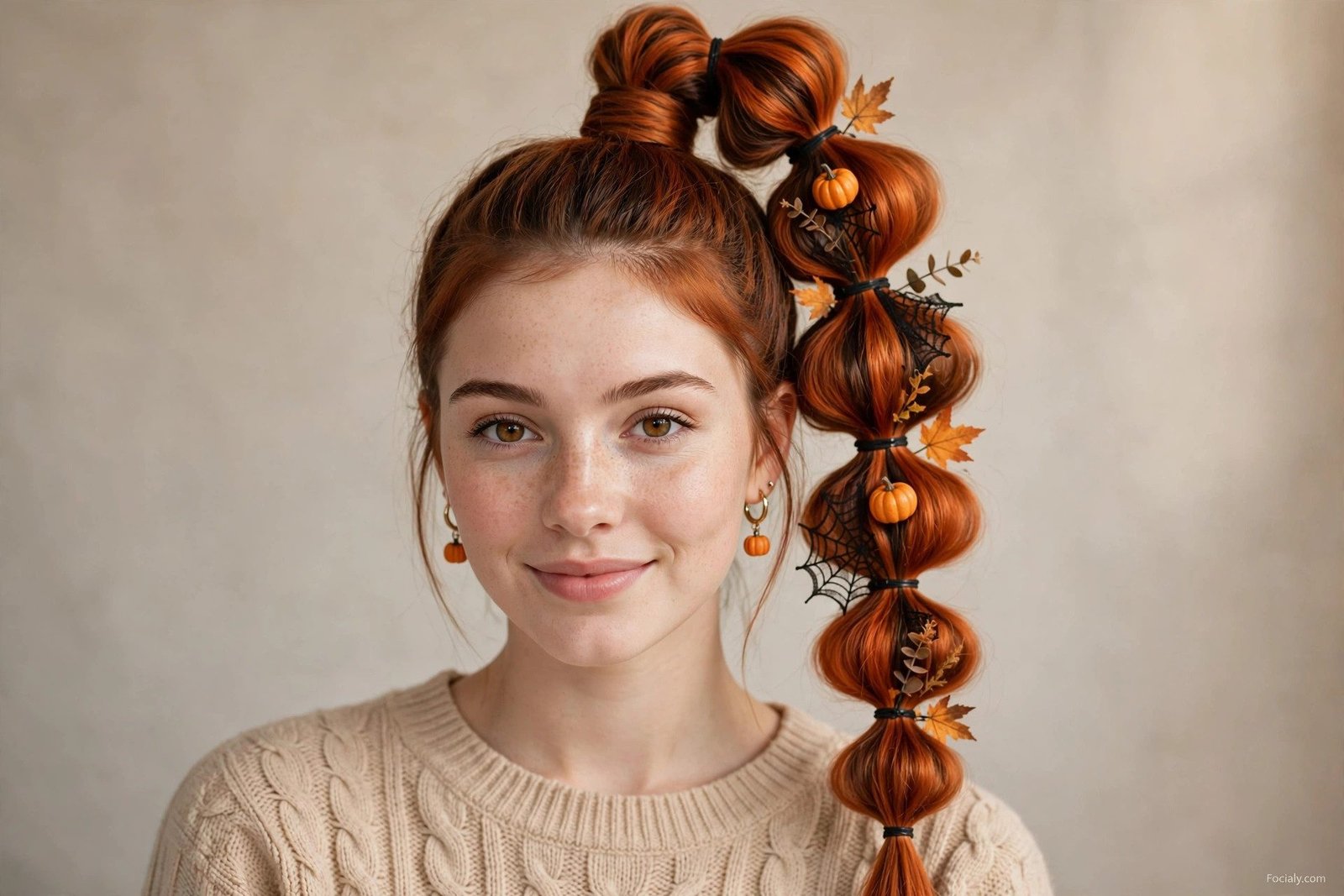 Pumpkin bubble braids halloween hairstyle idea
