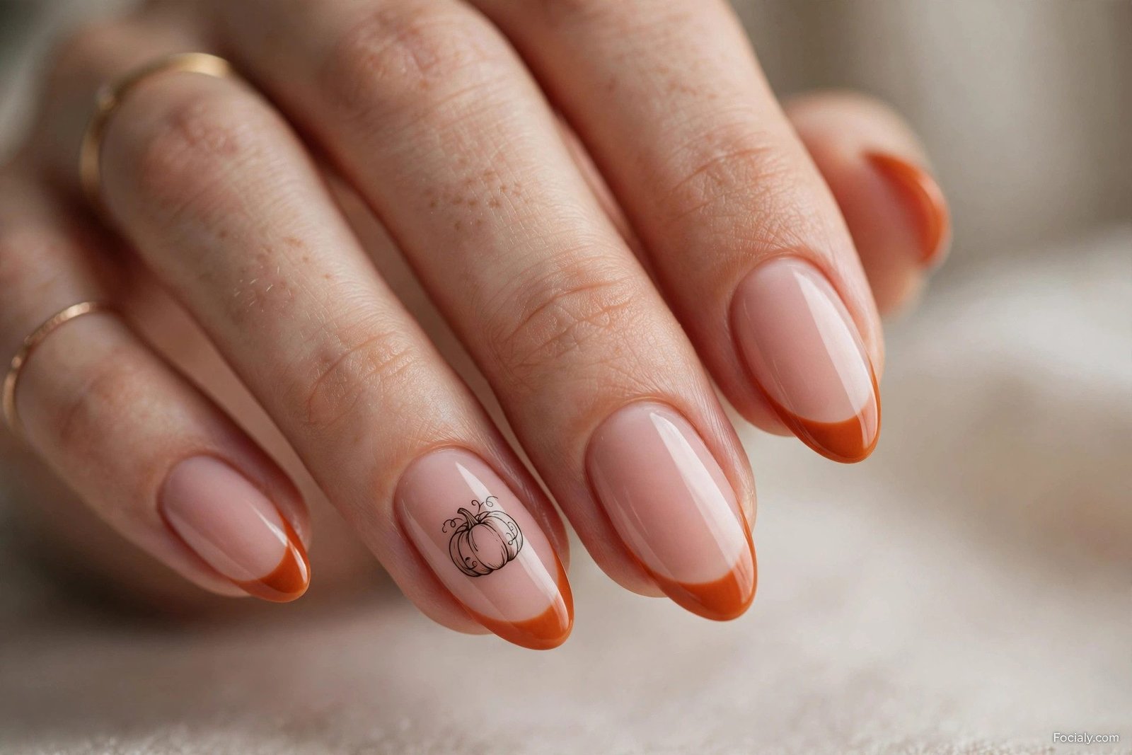 Burnt orange pumpkin spice French tip Halloween nails