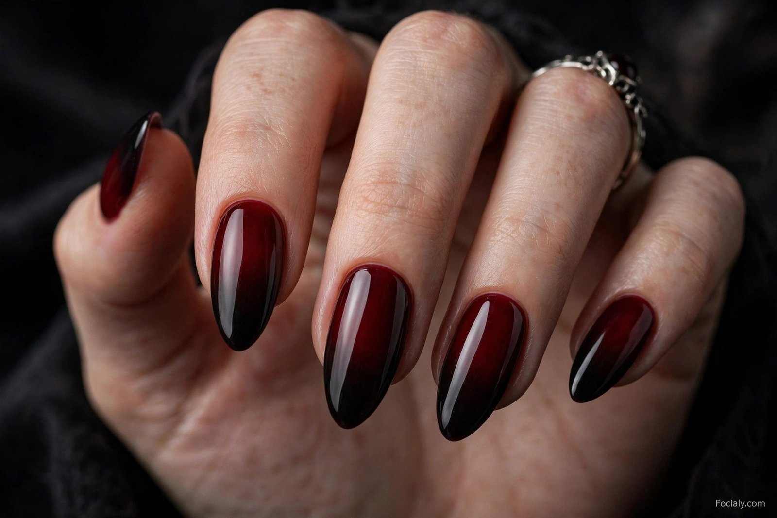 Oxblood red to black gradient vampire Halloween nails