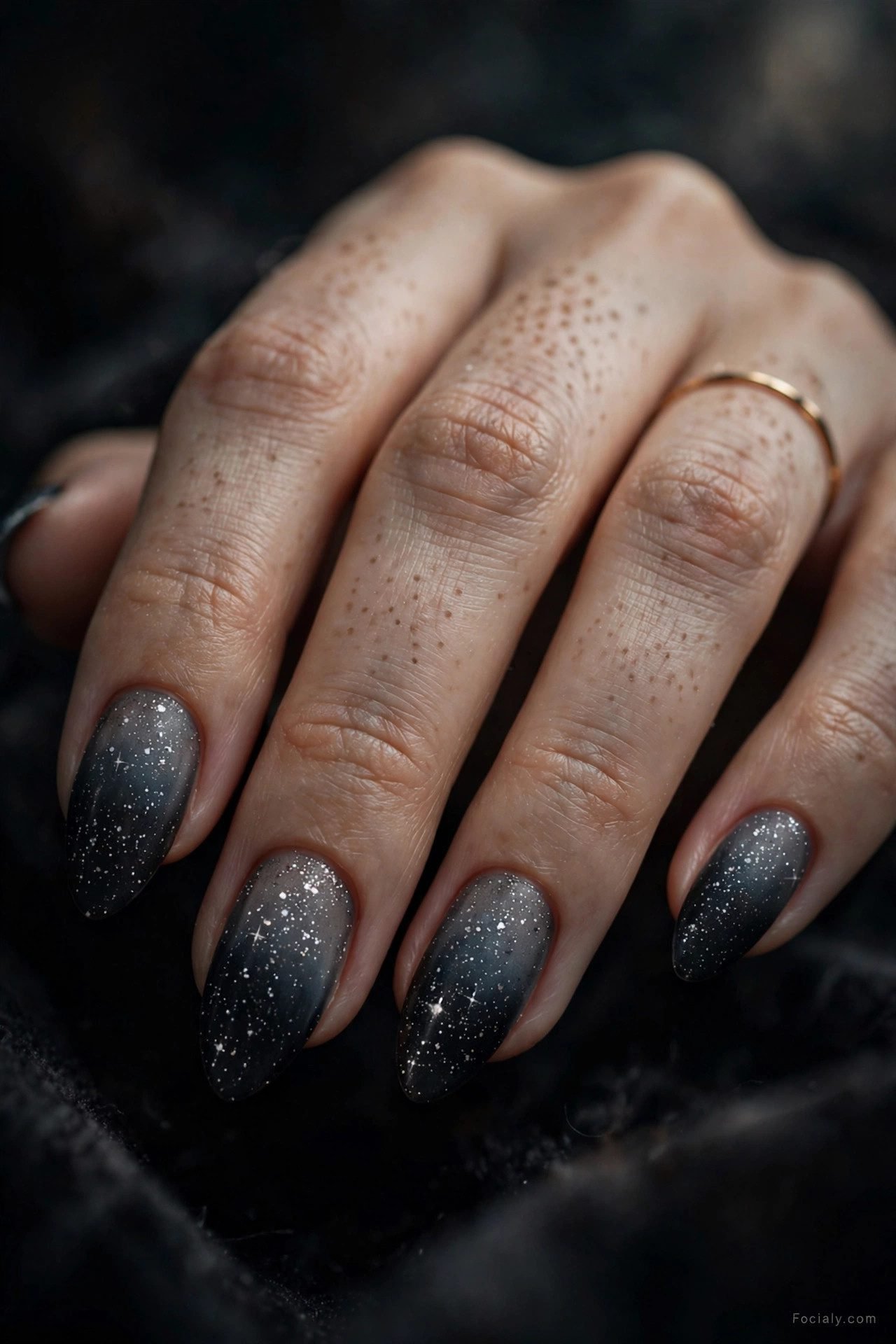 Dark glitter fade cemetery night sky Halloween nails