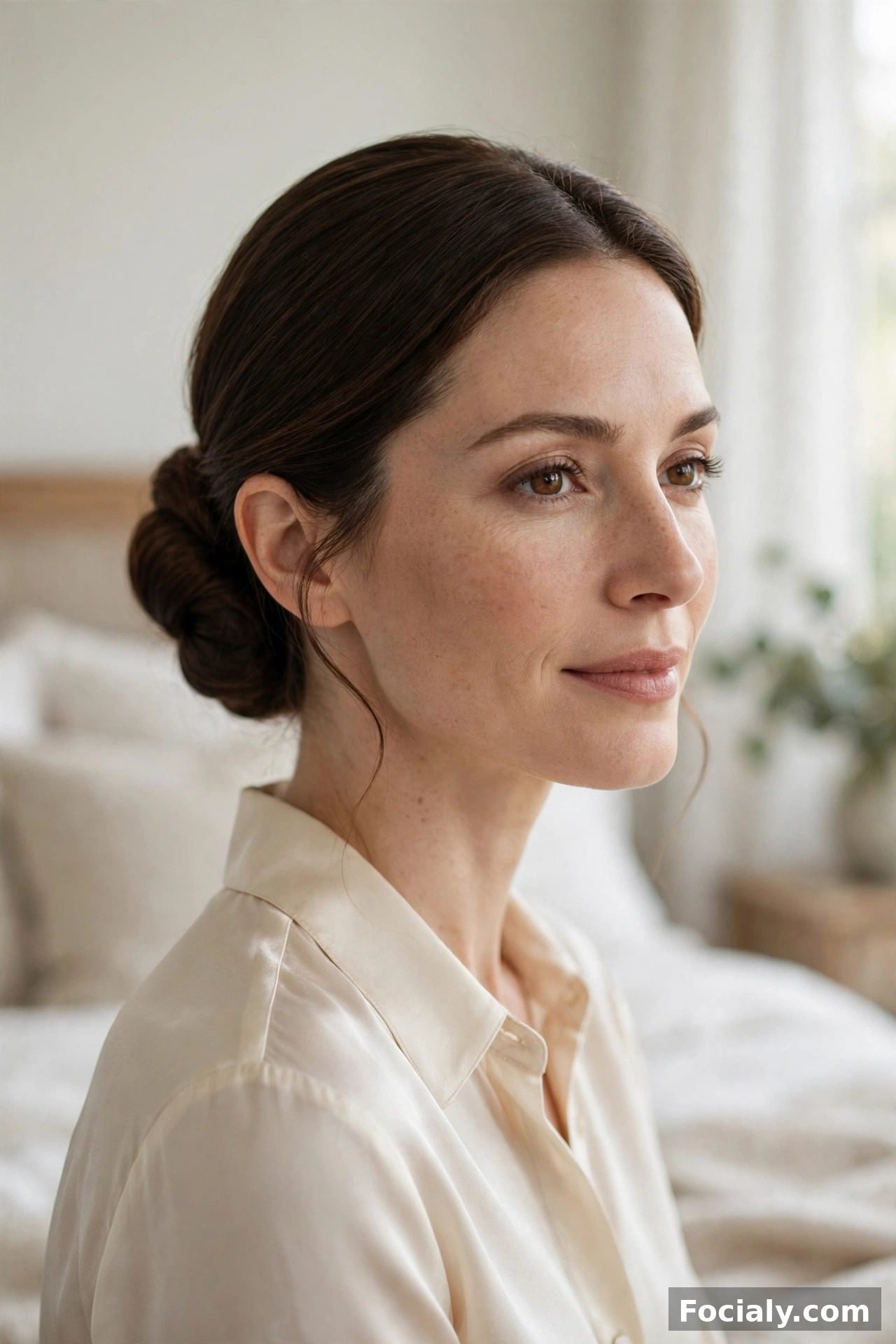 Classic low chignon bun hairstyle idea