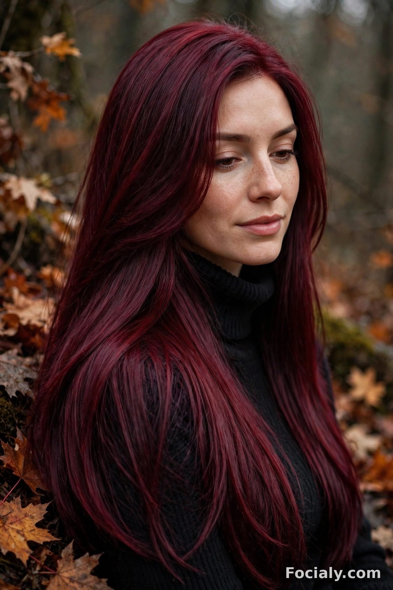 Mulled wine red hair color with deep berry tones