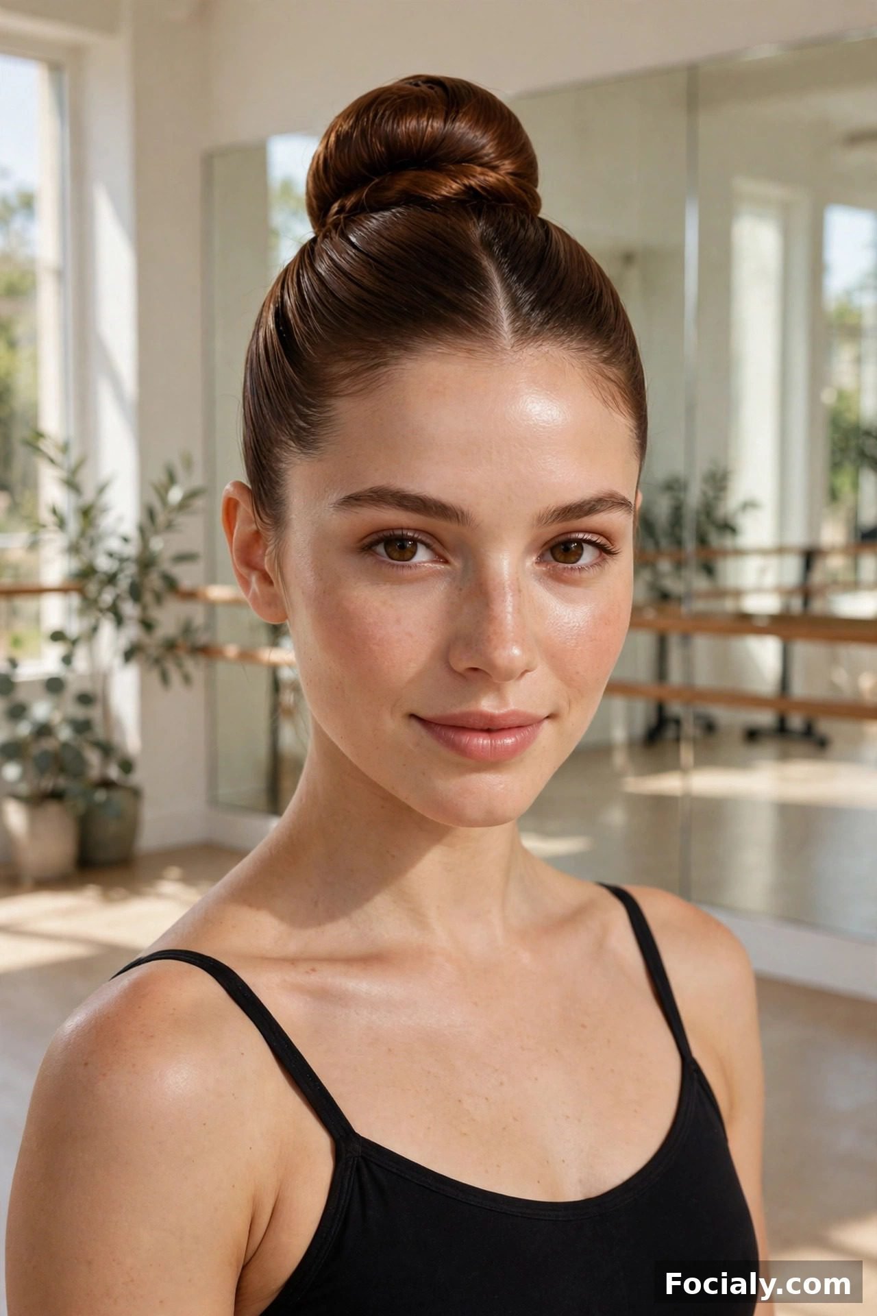 Sleek ballerina bun hairstyle idea