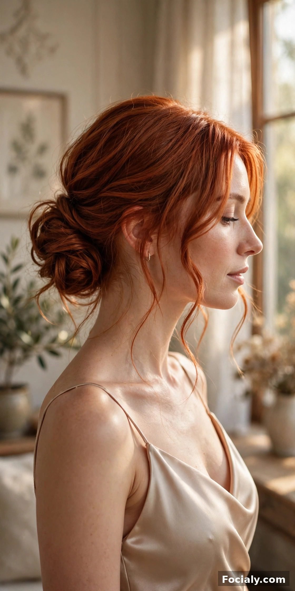 Romantic side low bun hairstyle idea