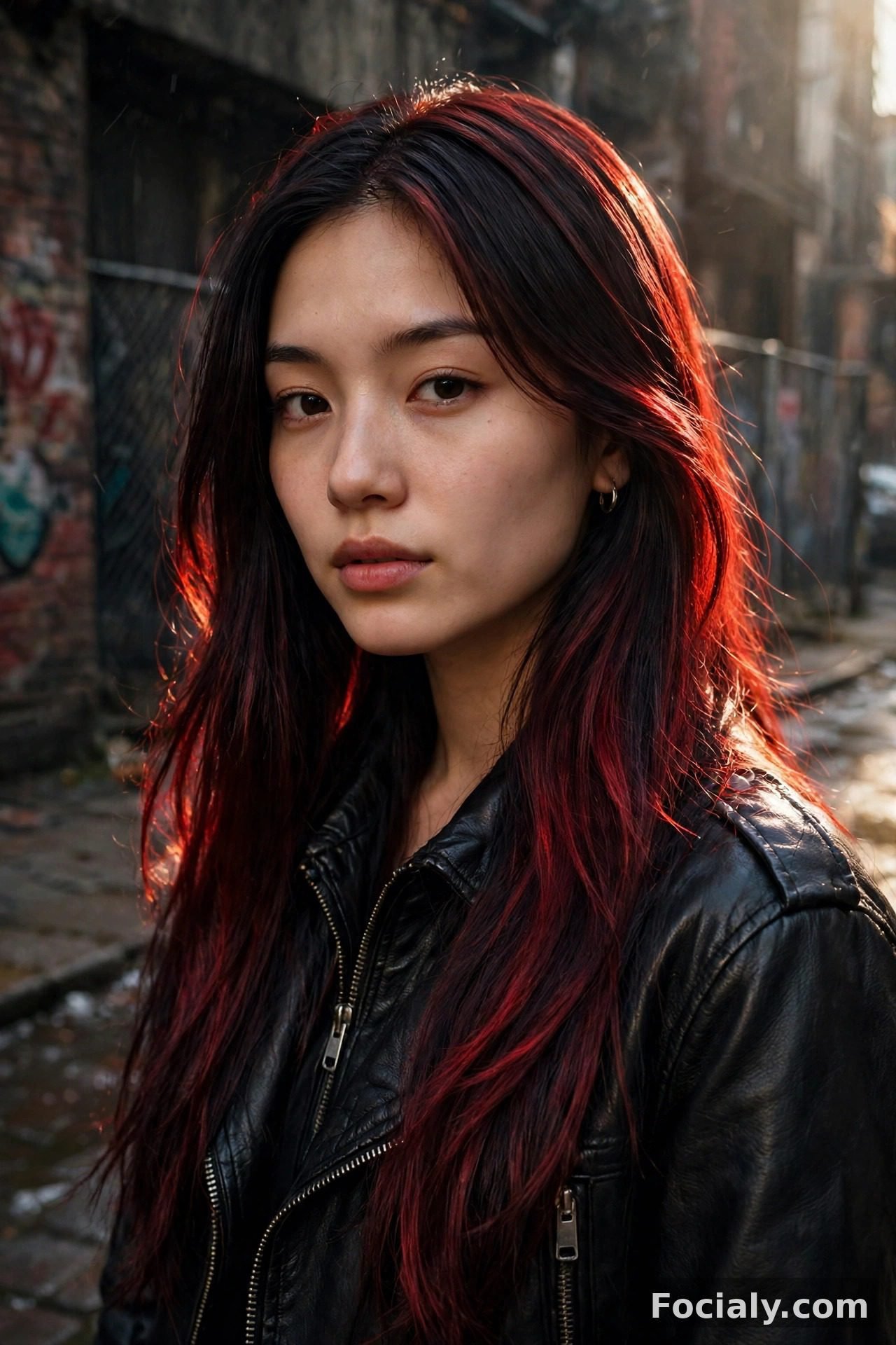 Black cherry cola hair color with red reflects