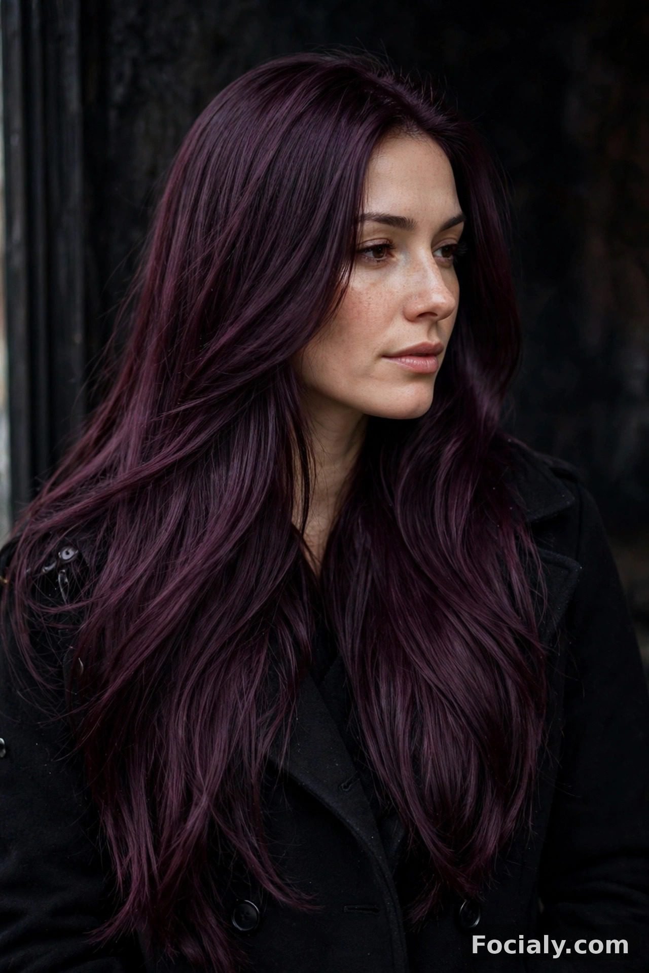 Deep plum purple-wine hair color