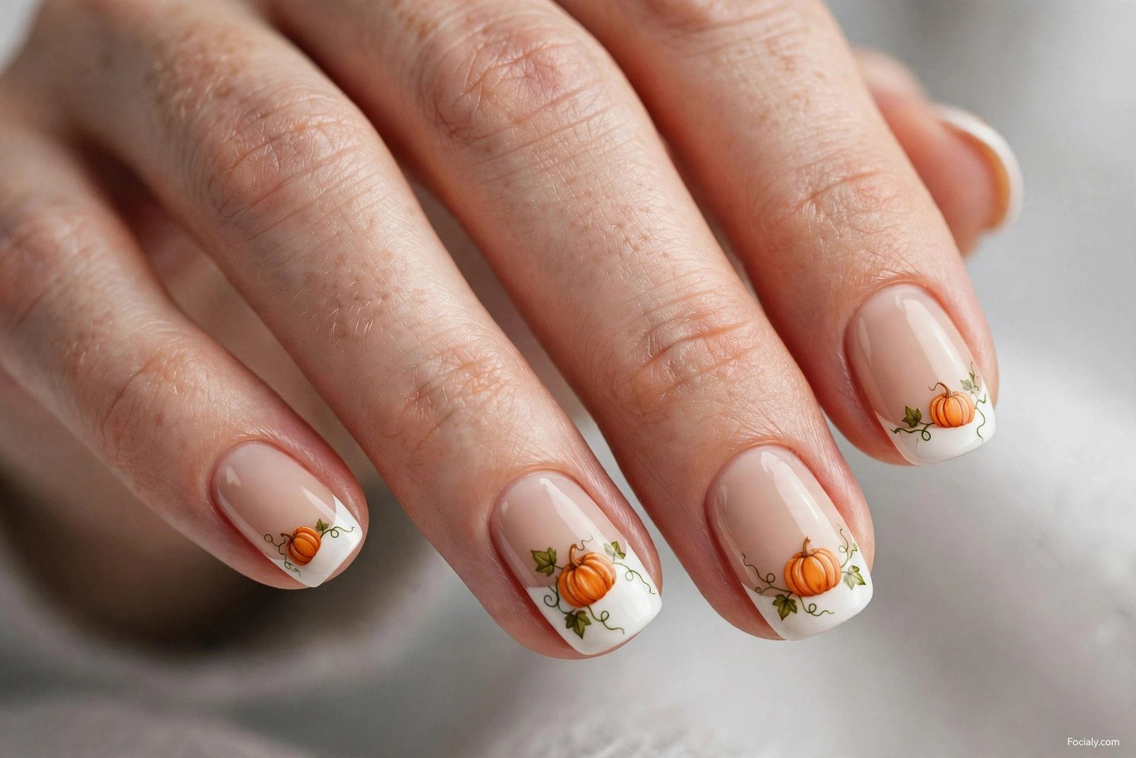 Tortoiseshell nails in amber and brown with a tiny pumpkin accent nail