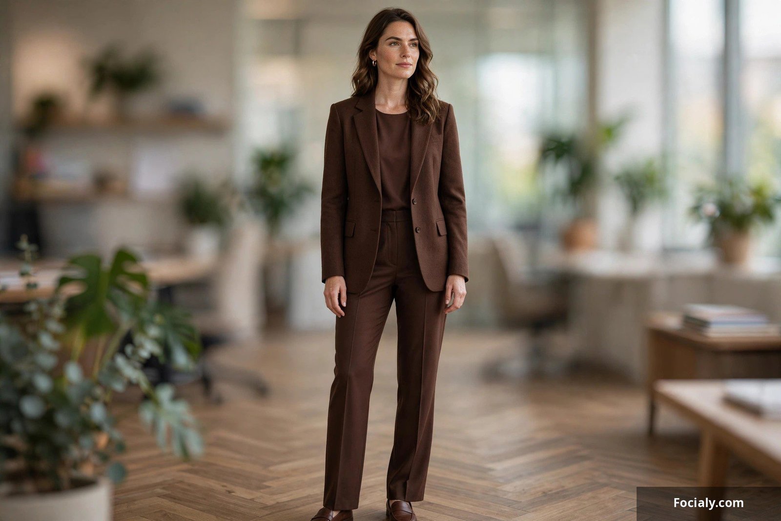 Chocolate brown monochrome office outfit