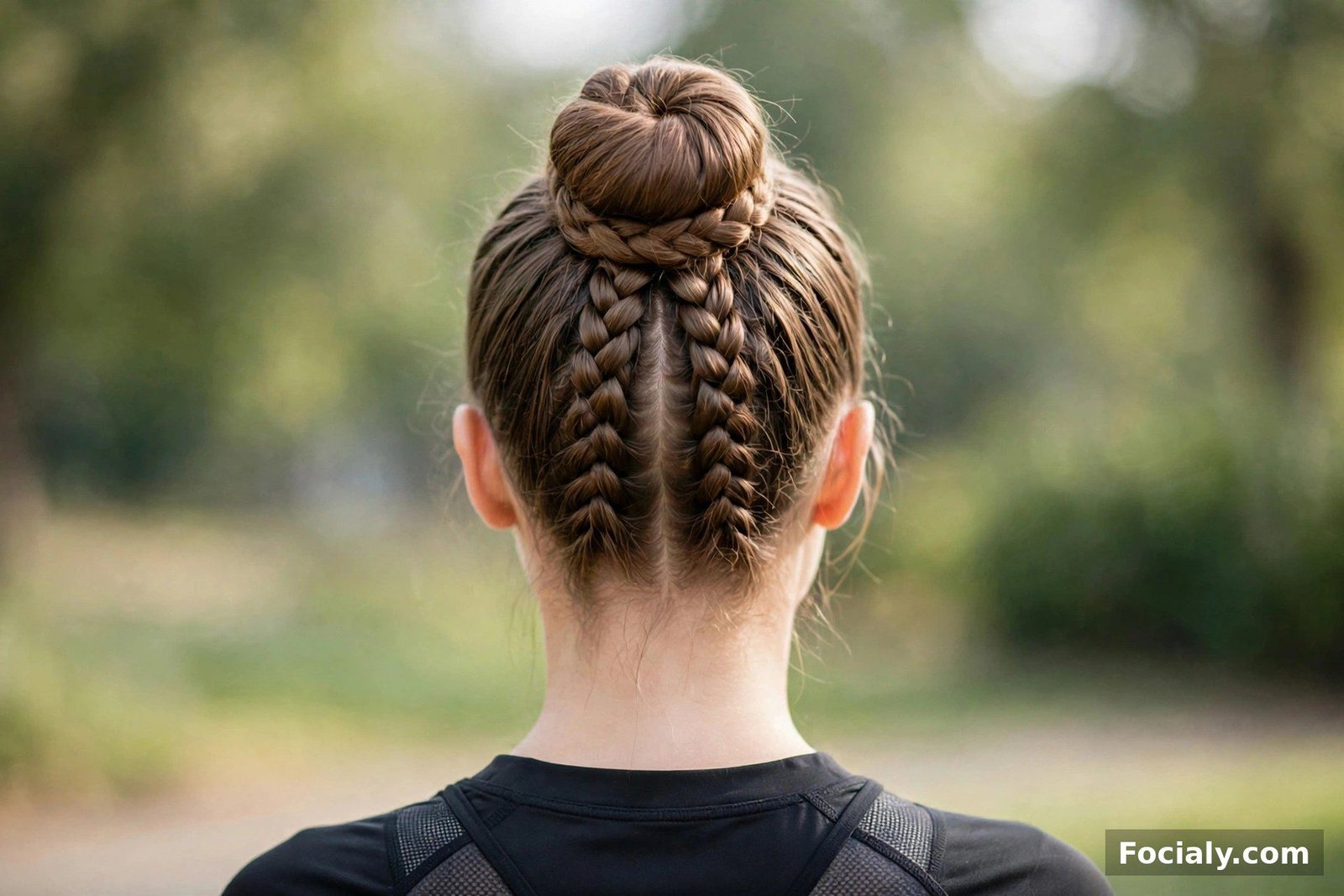 French braids leading into a high braided bun on top of the head