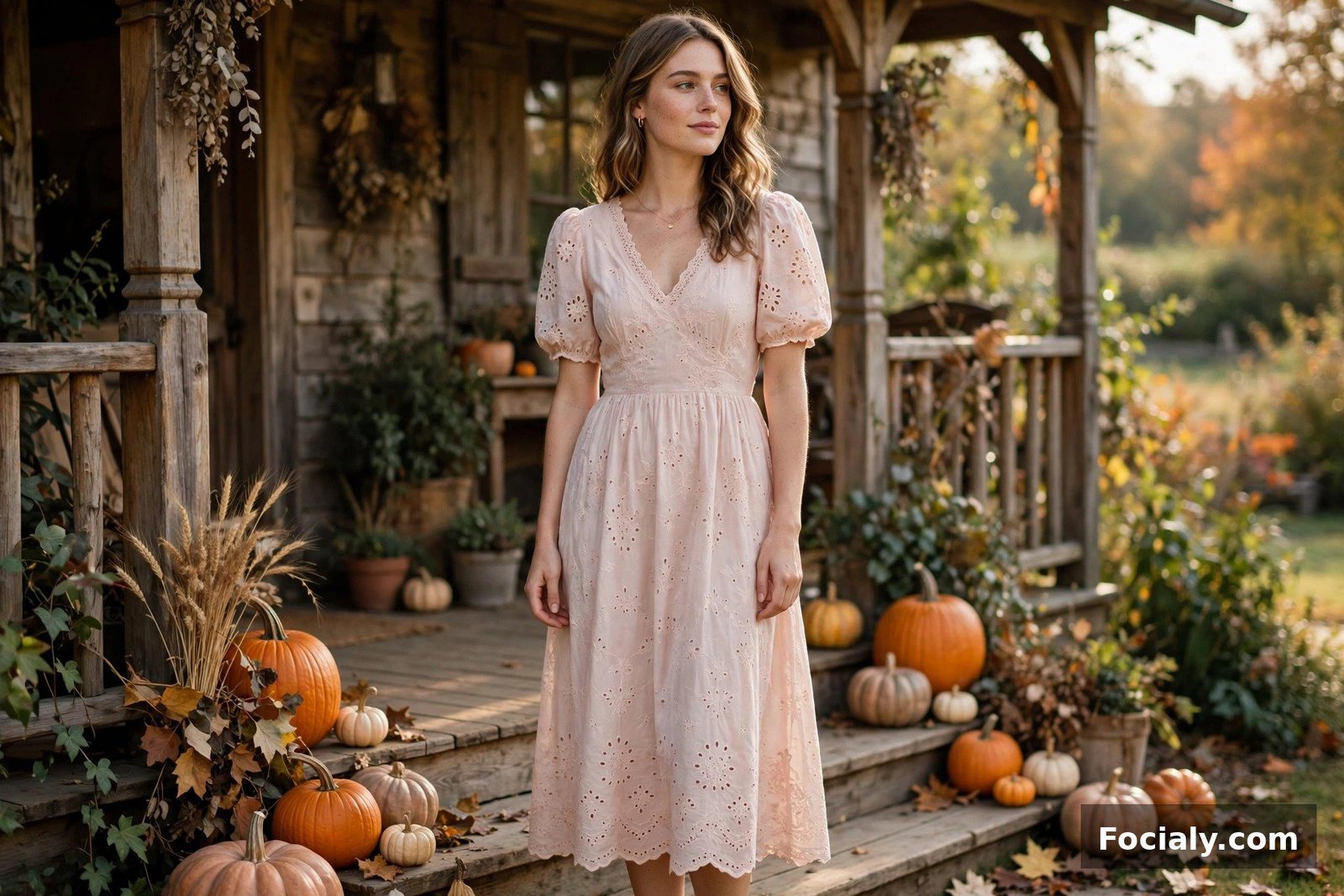 Soft Blush Eyelet Dress - country chic wedding guest outfit idea