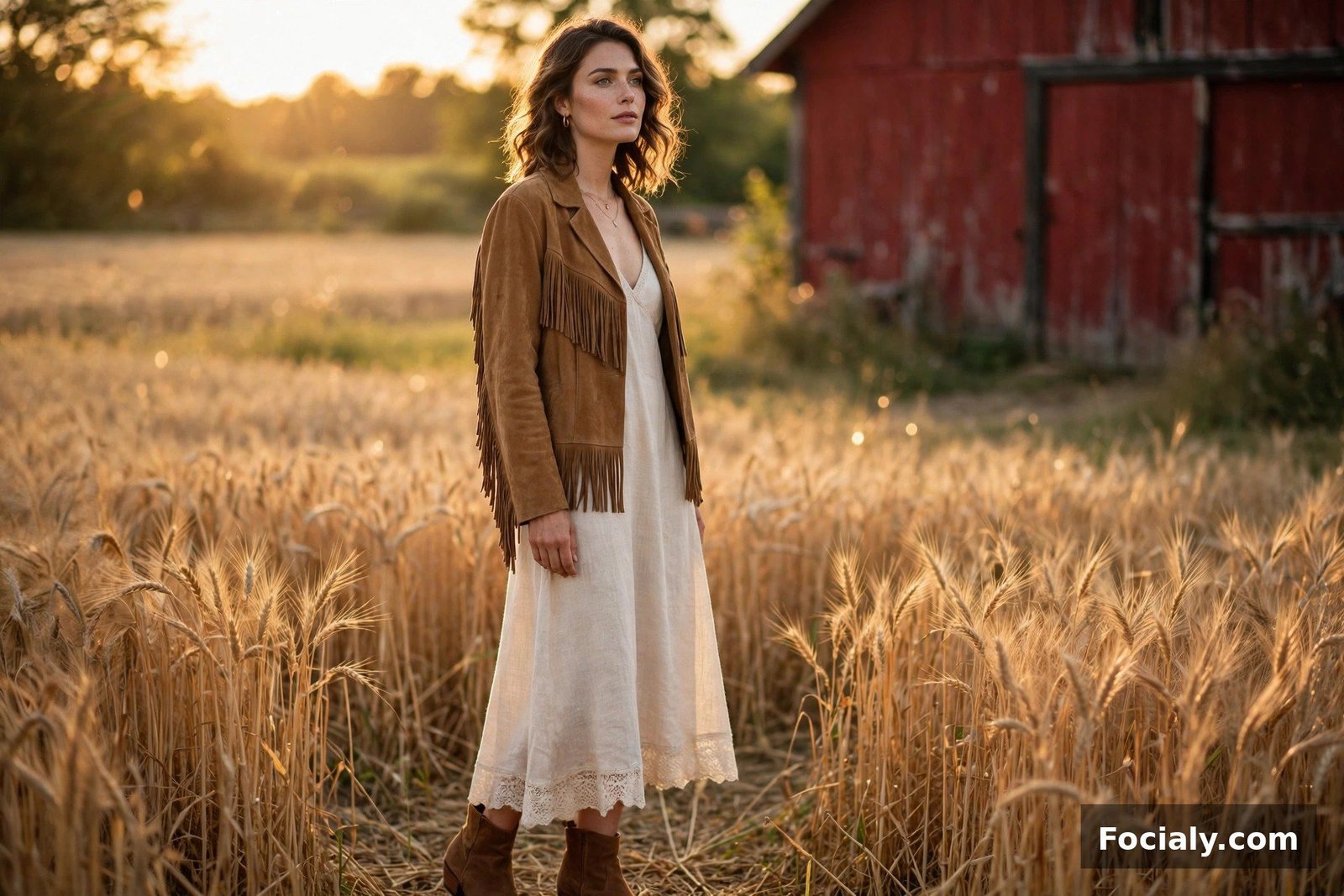 Suede Fringe Jacket as a Layer - country chic wedding guest outfit idea