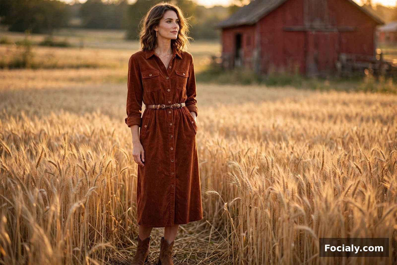 Rust Corduroy Shirt Dress - country chic wedding guest outfit idea