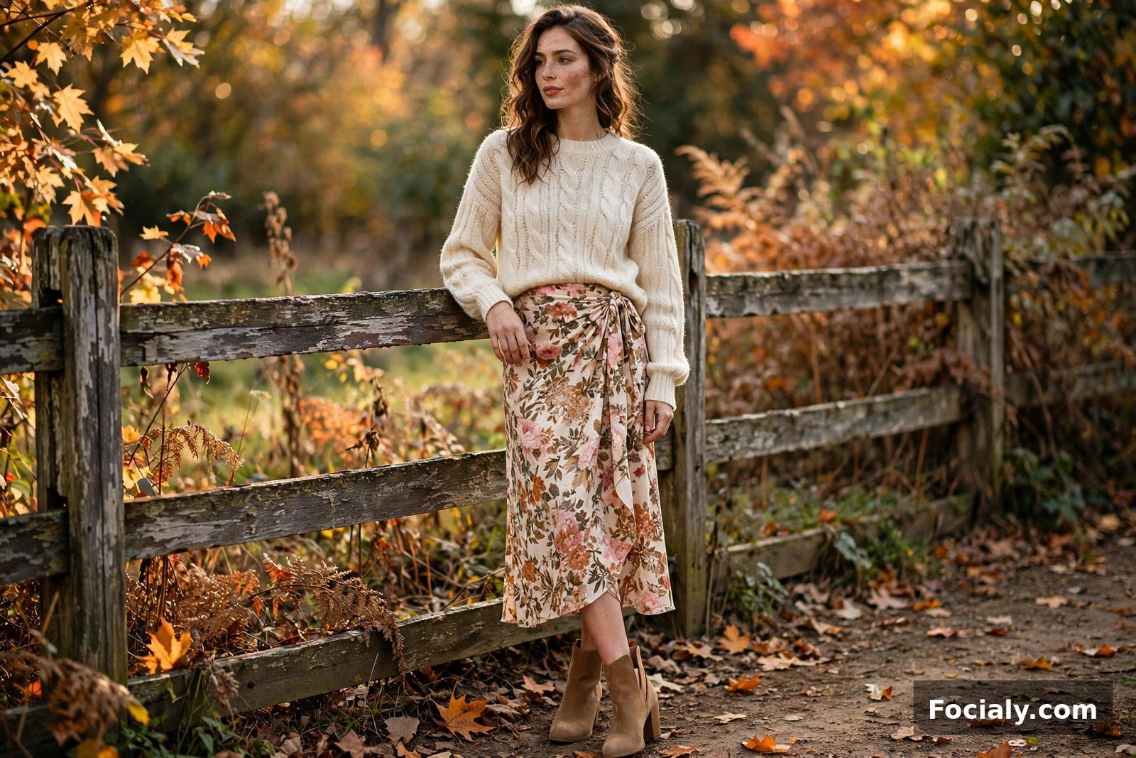 Suede Ankle Boots + Floral Wrap Skirt - country chic wedding guest outfit idea