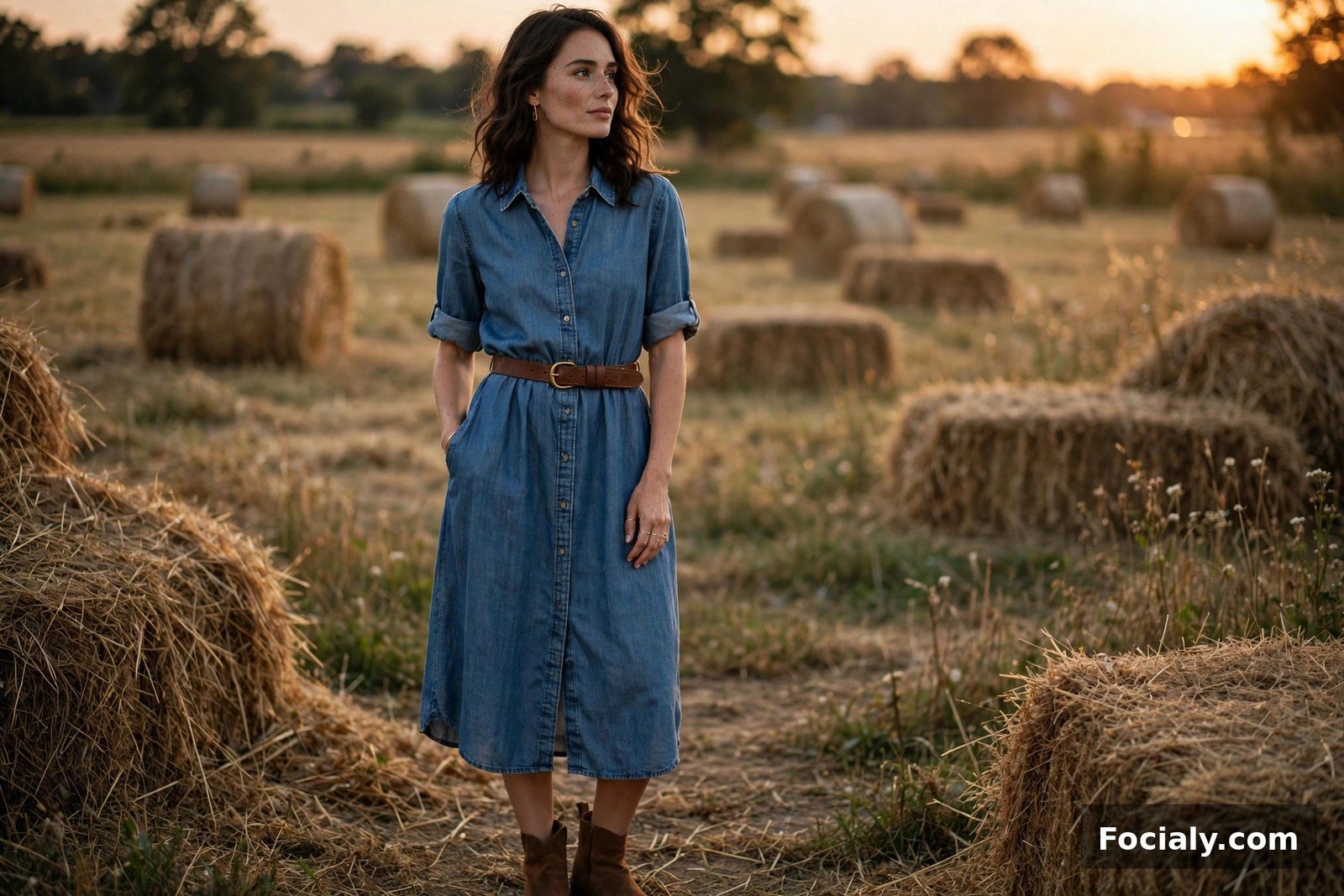 Leather Belt + Chambray Shirt Dress - country chic wedding guest outfit idea