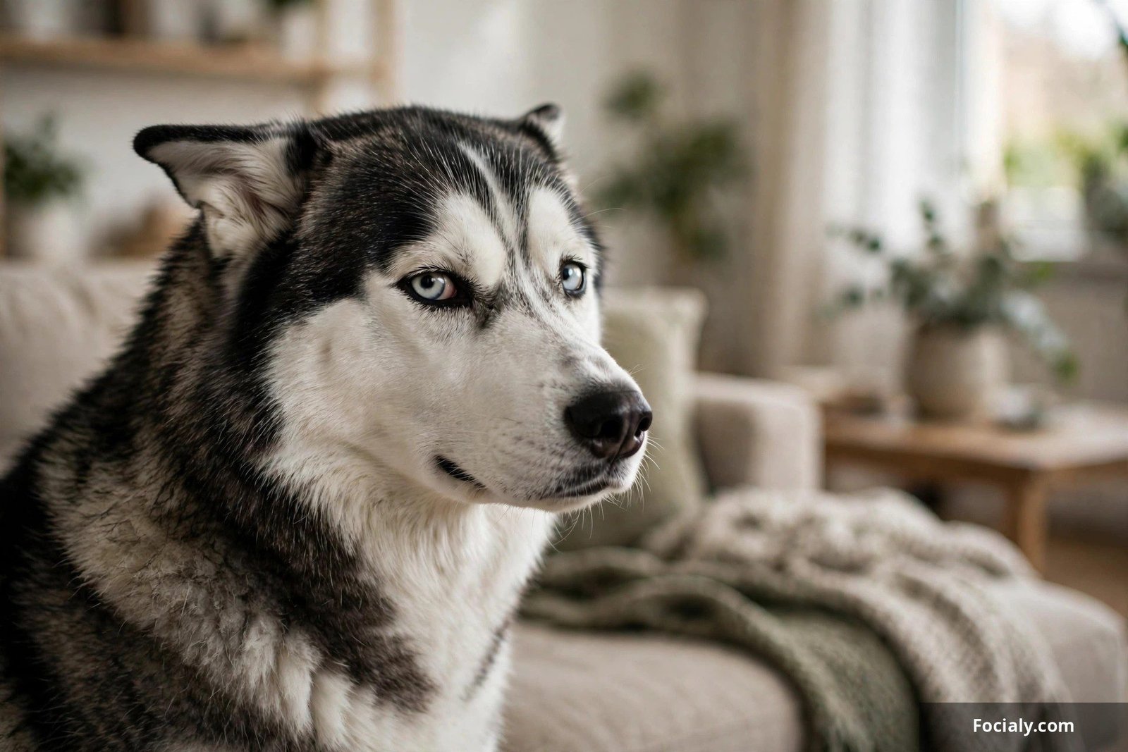 Siberian husky giving a dramatic judgmental side-eye at the camera