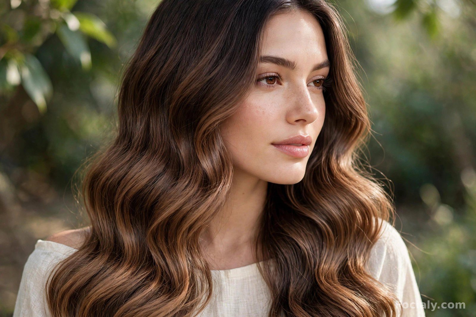 Dark roots melting into mocha brown ends on long hair