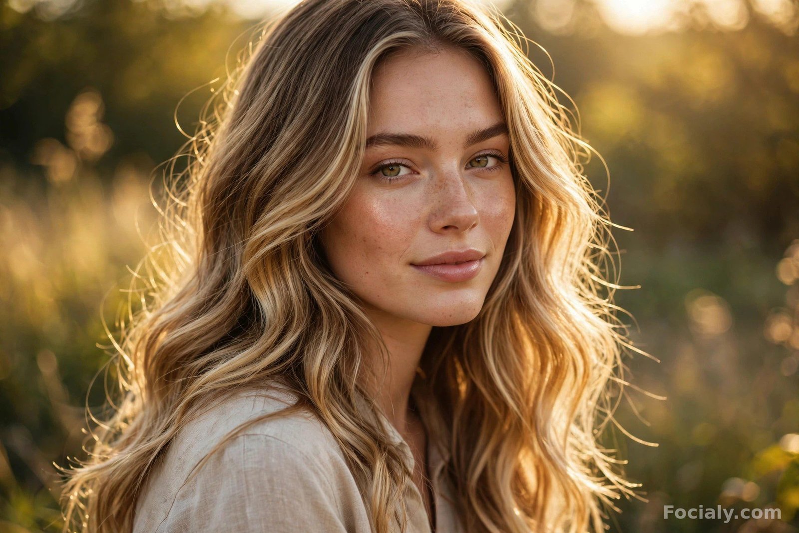 Blonde-brown bronde hair with seamless blend, sunlit