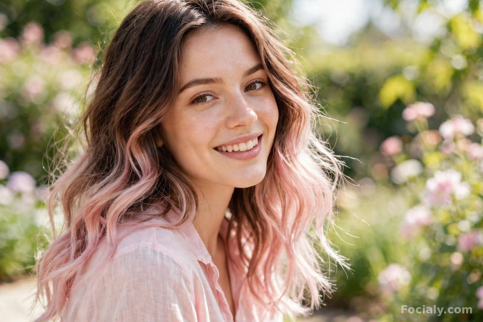 Brown hair with pastel pink dip-dyed ends