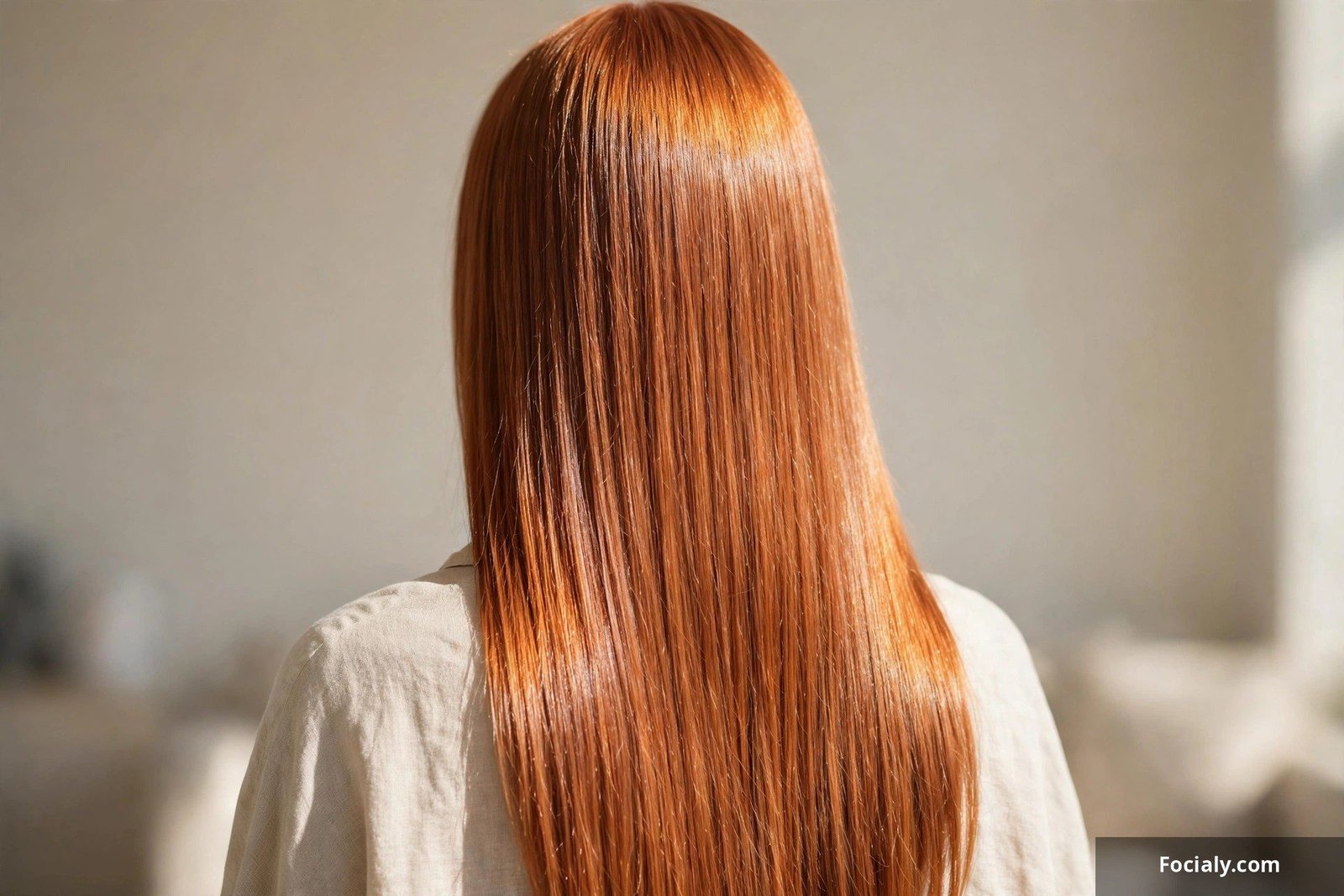 Bright penny copper hair with metallic shine
