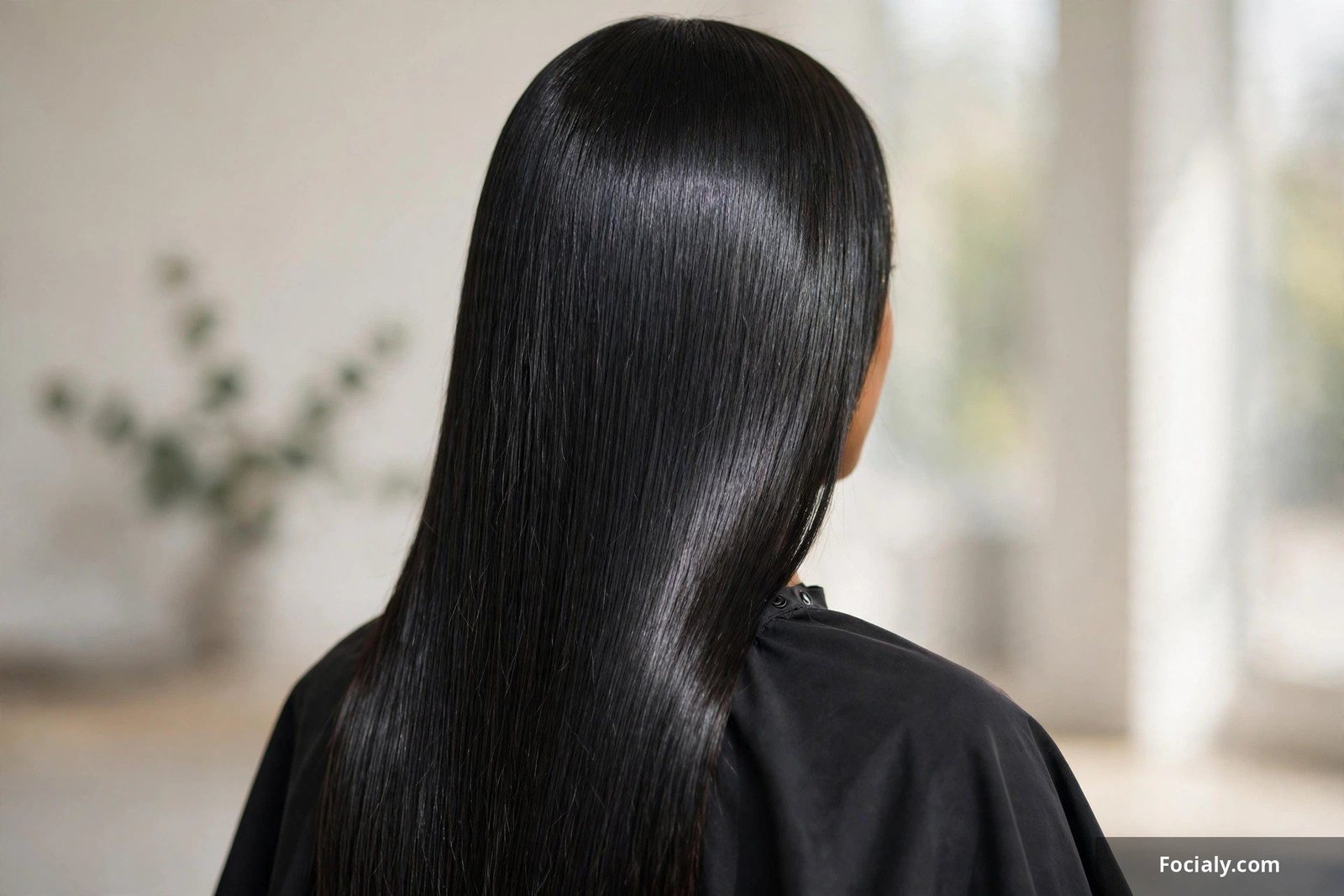 Ultra-glossy raven black hair with mirror shine