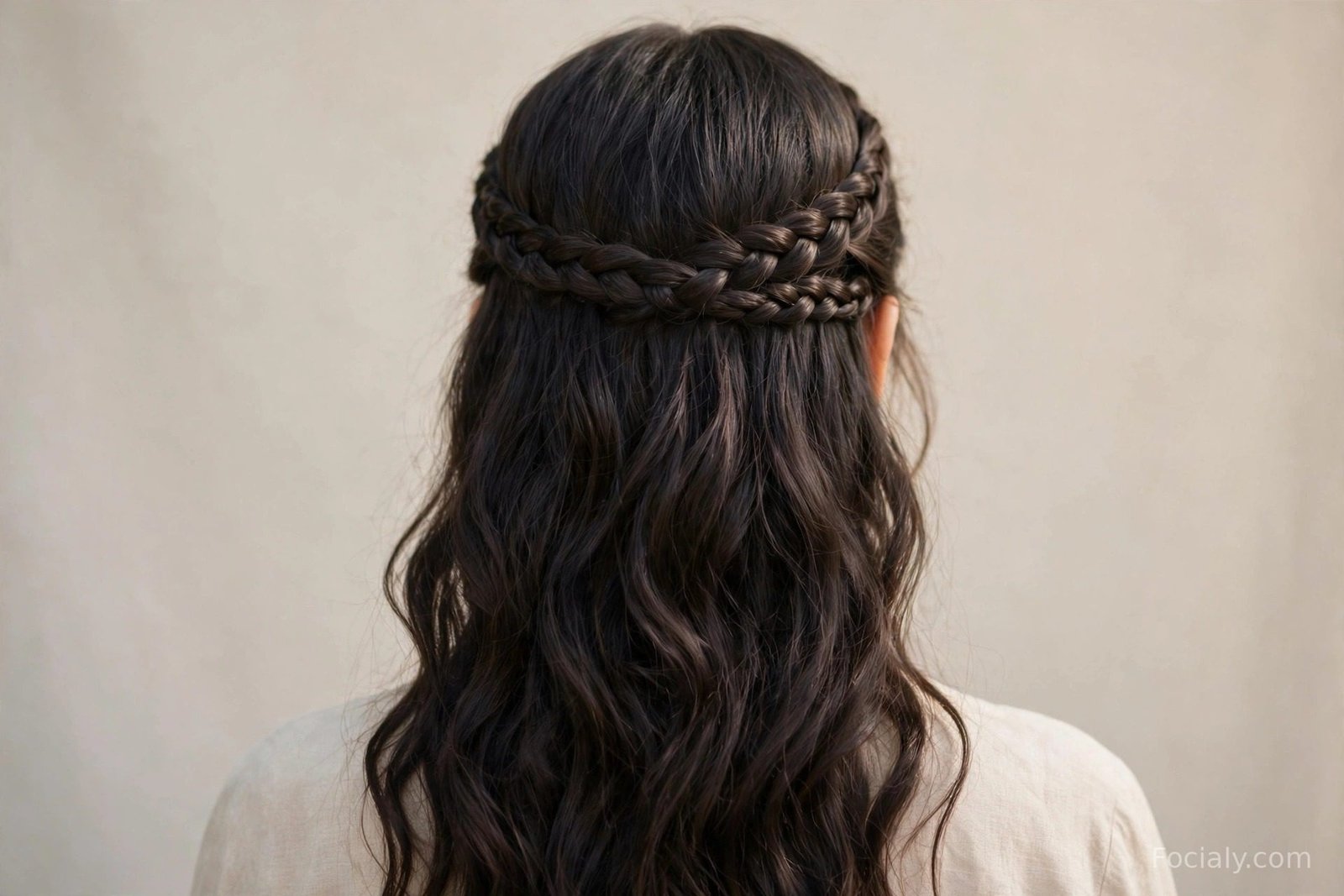 French braid headband framing loose long hair