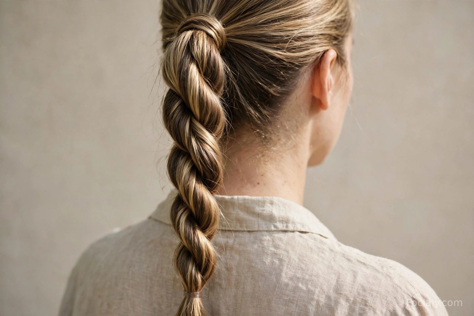 Twisted rope braid ponytail on long hair