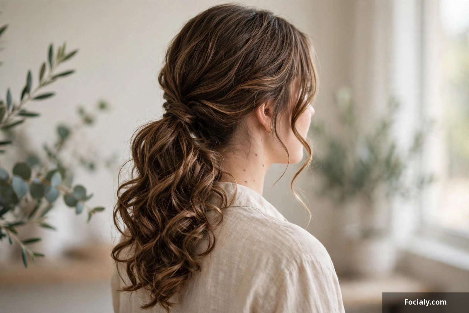 Side ponytail with loose romantic curls