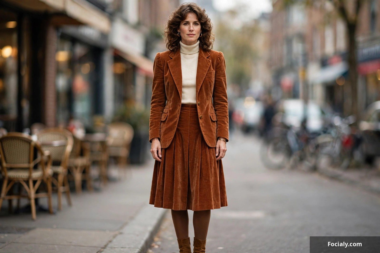 Corduroy blazer and skirt set in rust color 80s textured outfit