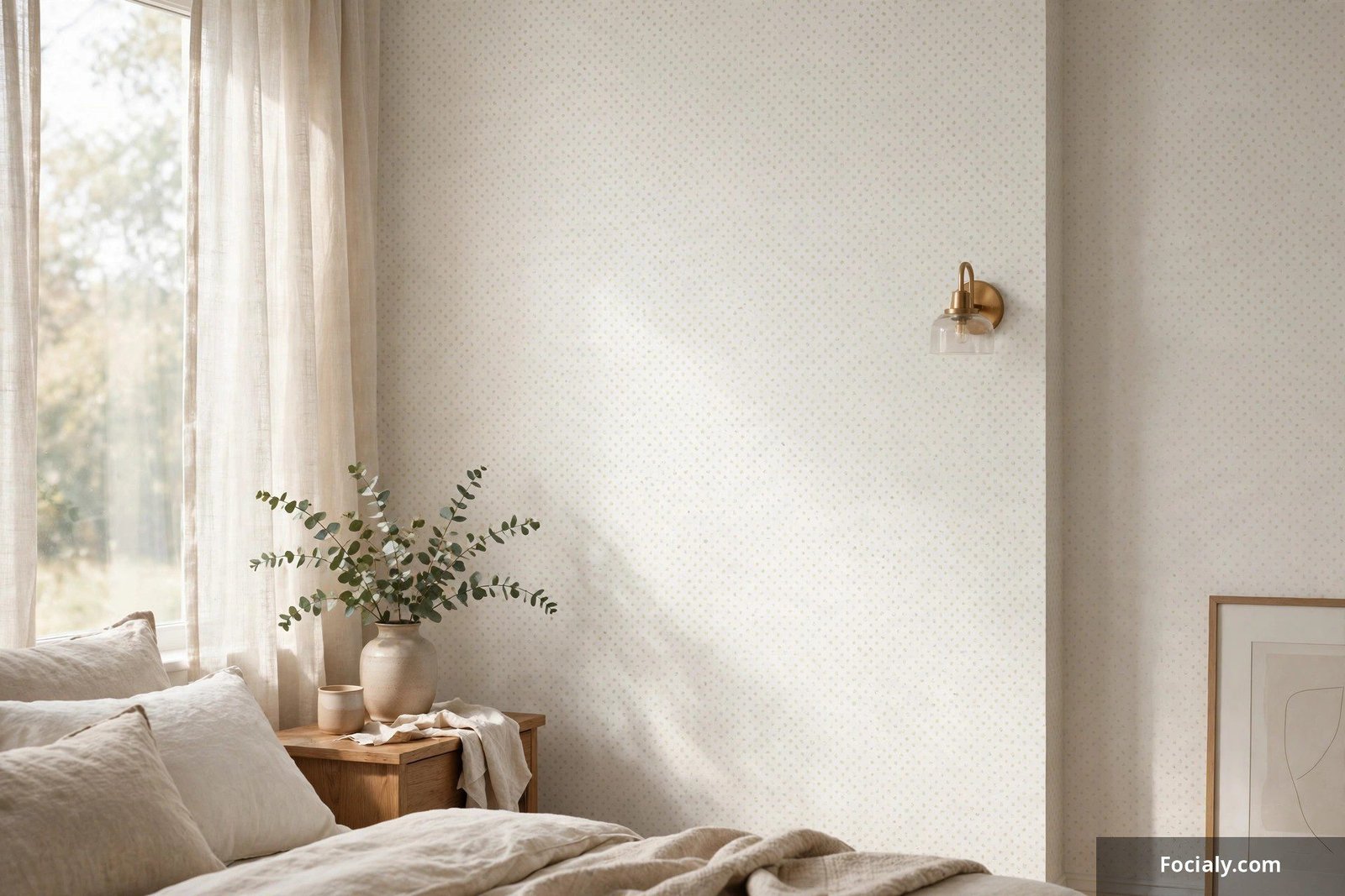 Bedroom wall with tiny micro polka dot wallpaper texture