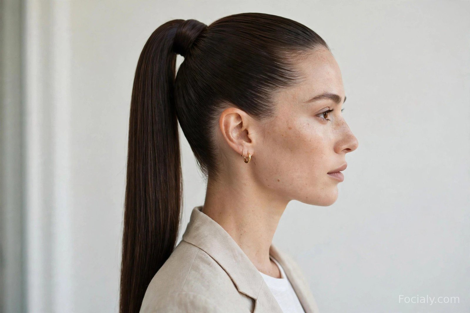 High sleek snatched ponytail with glossy straight hair