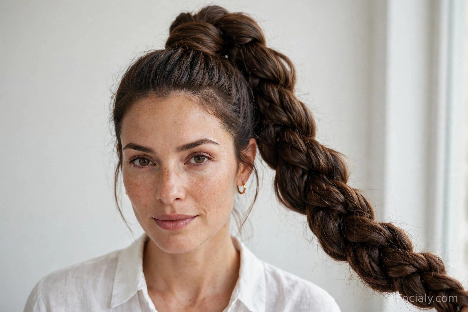 Chunky rope-braid ponytail with a thick twisted finish